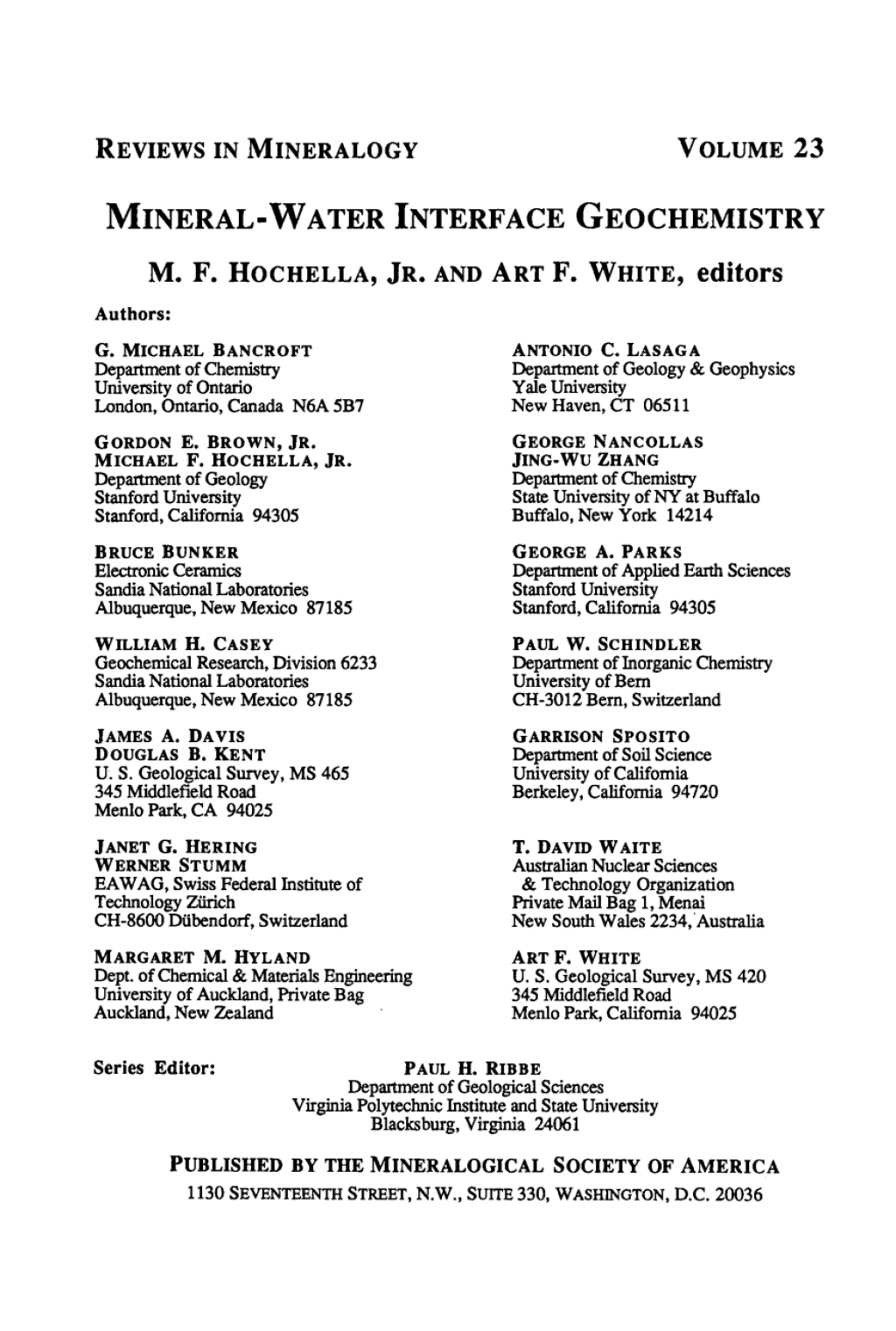 Mineral-Water Interface Geochemistry 1st Edition â€“ PDF/EPUB Version Downloadable