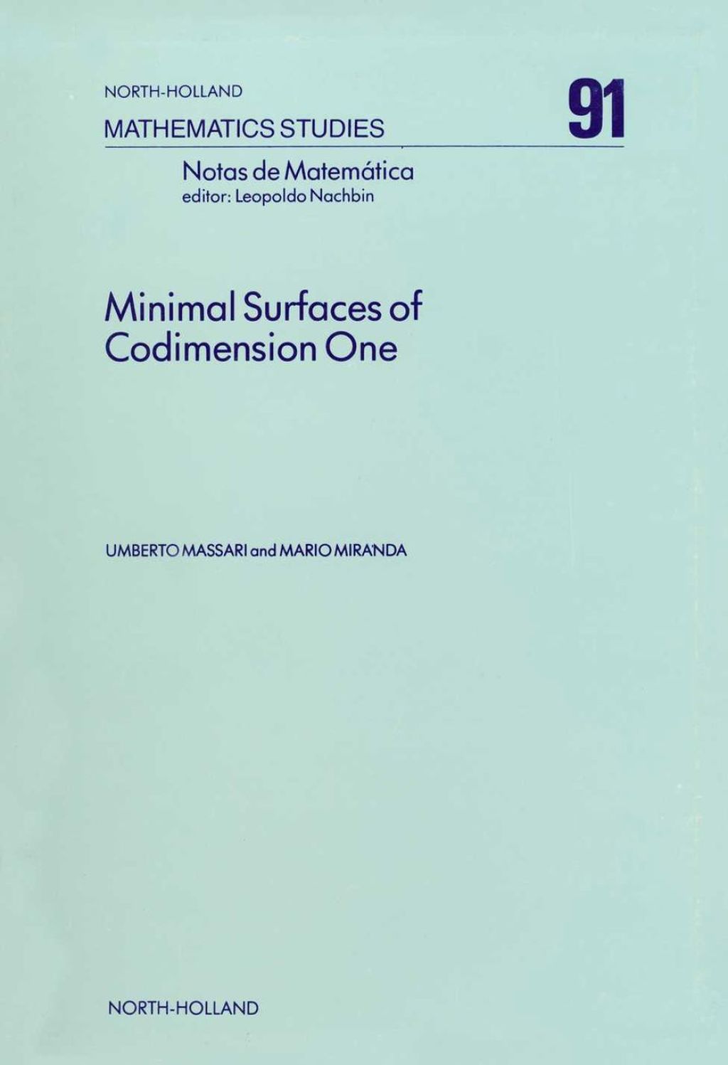 Minimal Surfaces of Codimension One  â€“ PDF/EPUB Version Downloadable
