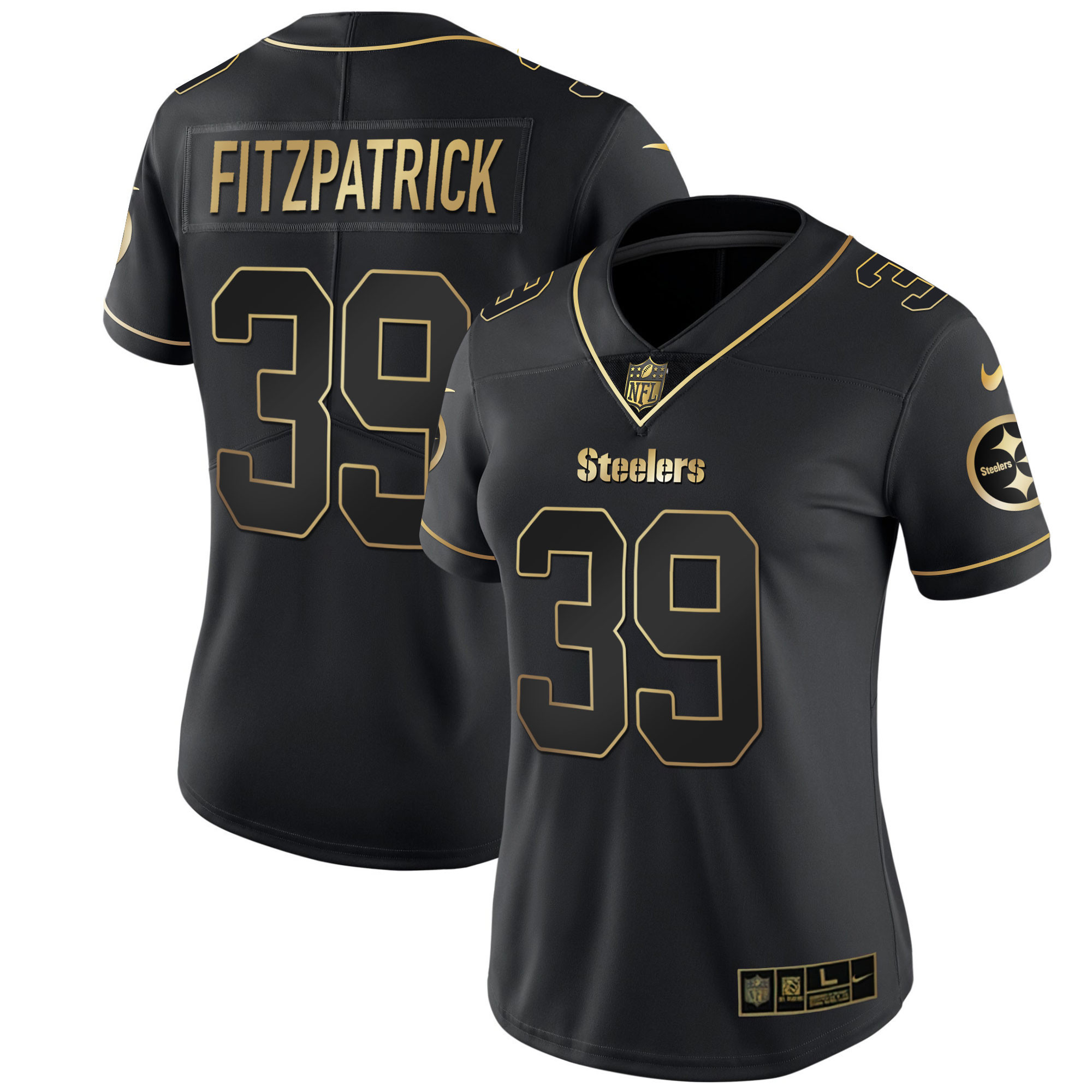 Minkah Fitzpatrick Women's Pittsburgh Steelers White Gold & Black Gold - All Stitched Black Gold Jersey - All Stitched