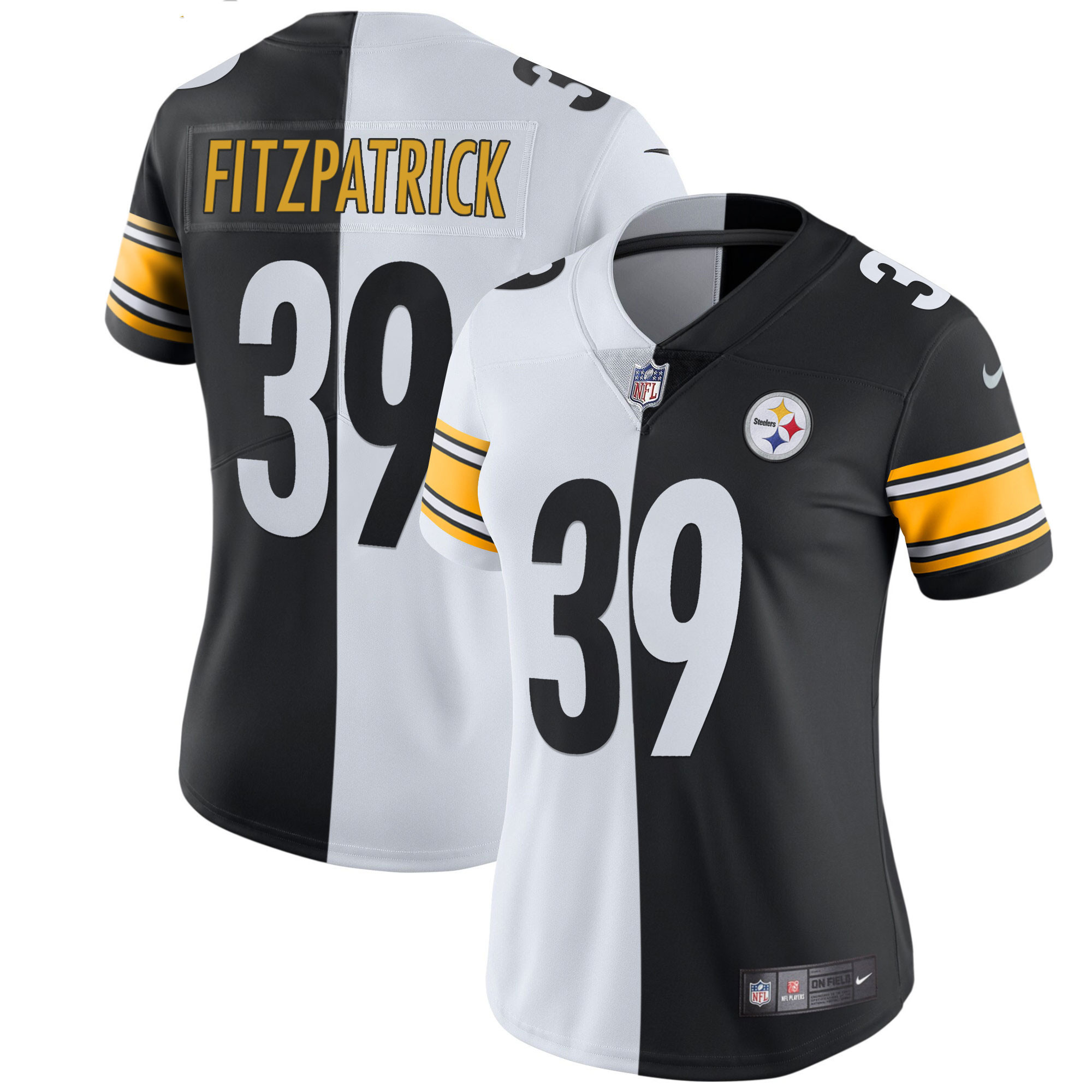 Minkah Fitzpatrick Women's Pittsburgh Steelers White Gold & Black Gold - All Stitched Split Jersey - All Stitched