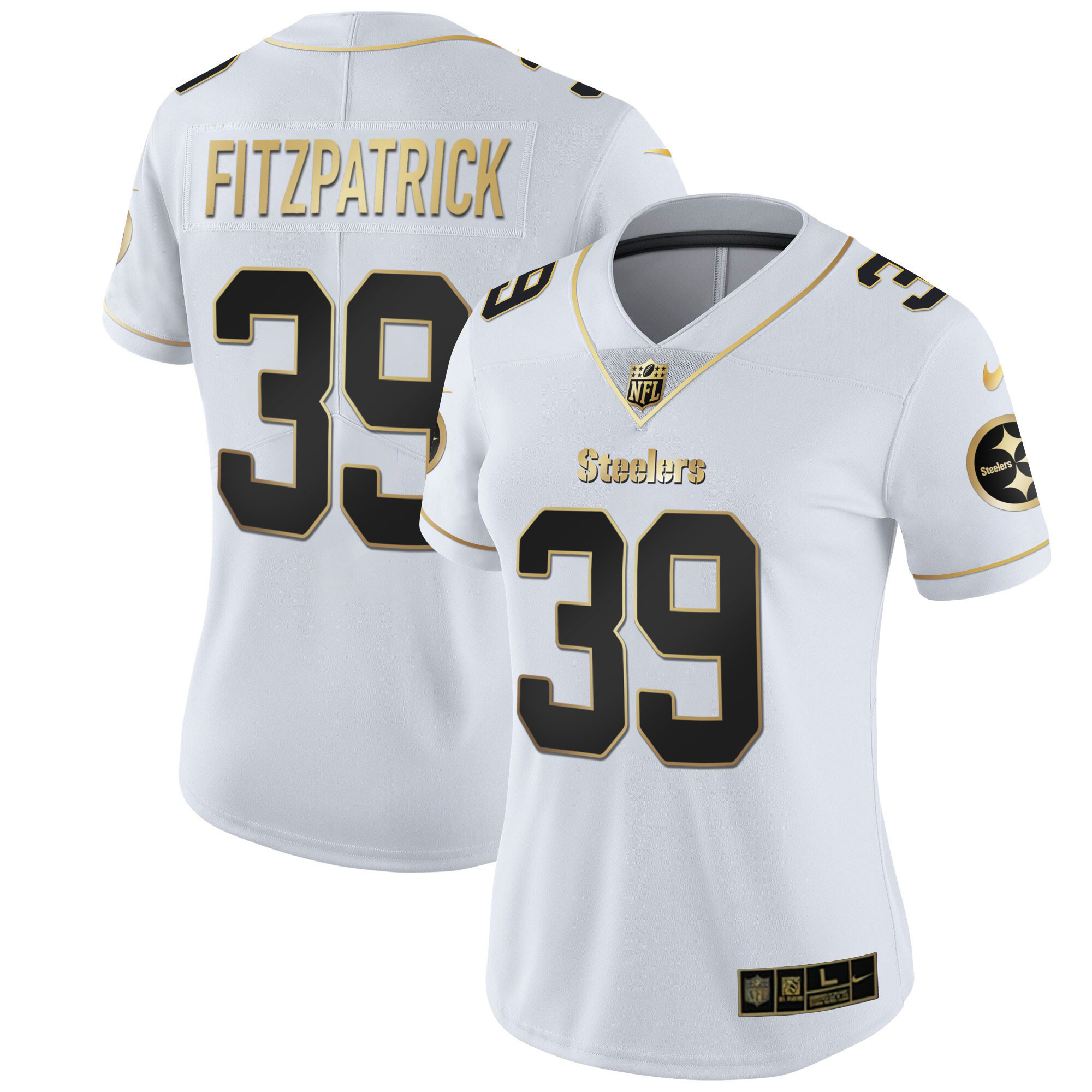 Minkah Fitzpatrick Women's Pittsburgh Steelers White Gold & Black Gold - All Stitched White Gold Jersey - All Stitched