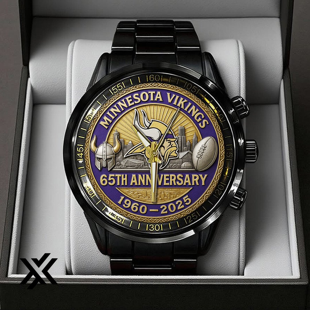 Minnesota Vikings Black Stainless Steel Watch