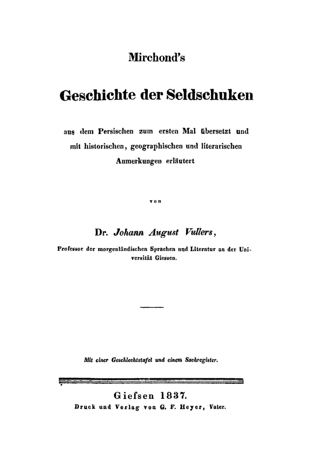 Mirchond's Geschichte der Seldschuken Mit einer Geschlechtstafel und einem Sachregister 1st Edition â€“ PDF/EPUB Version Downloadable
