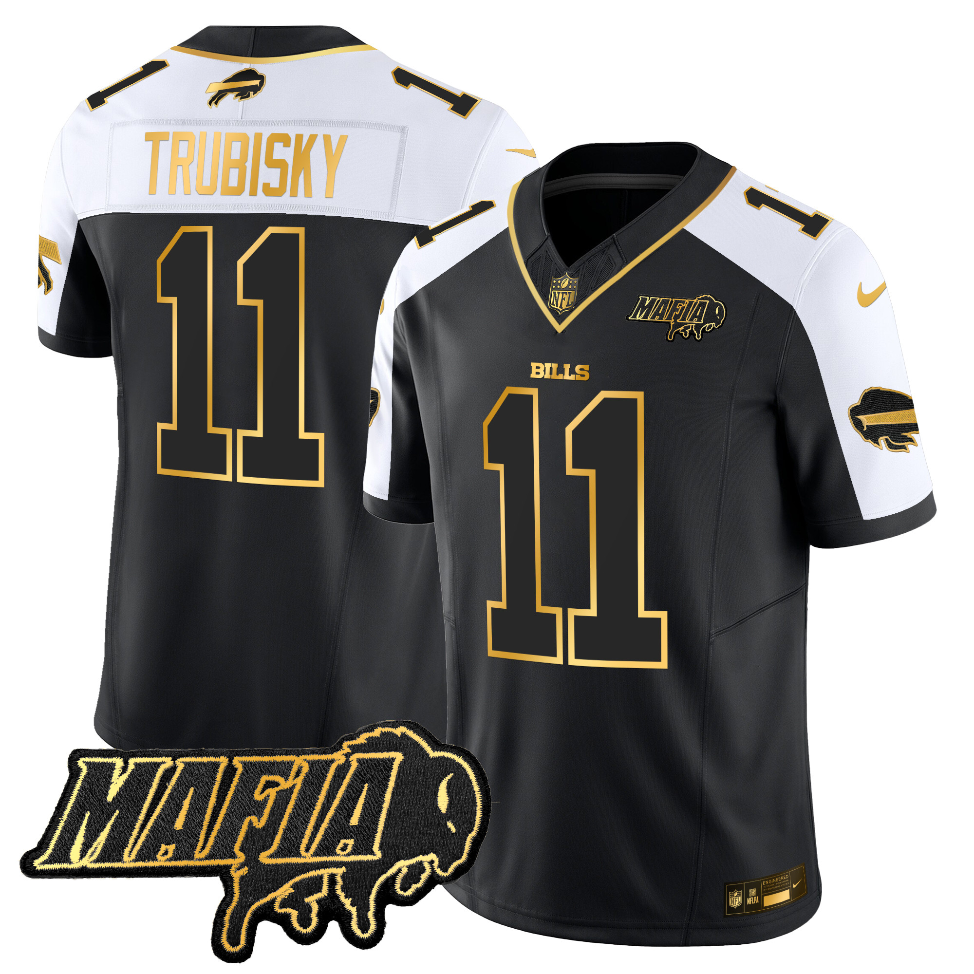 Mitchell Trubisky Men's Buffalo Bills 2024 Buffalo Bills Mafia Patch Gold Vapor Limited Alternate Jersey - All Stitched