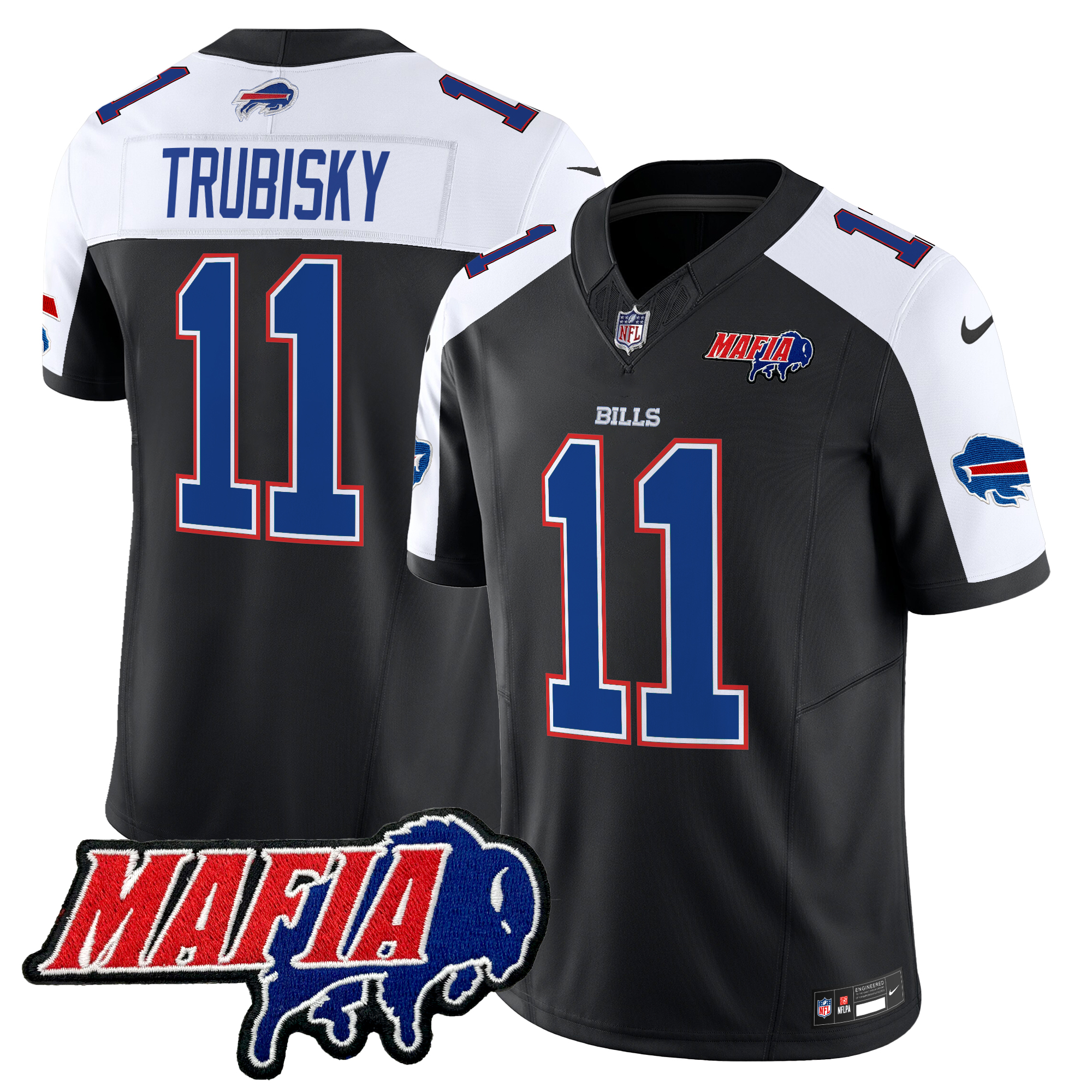 Mitchell Trubisky Men's Buffalo Bills 2024 Buffalo Bills Mafia Patch Vapor Limited Black Alternate Jersey - All Stitched