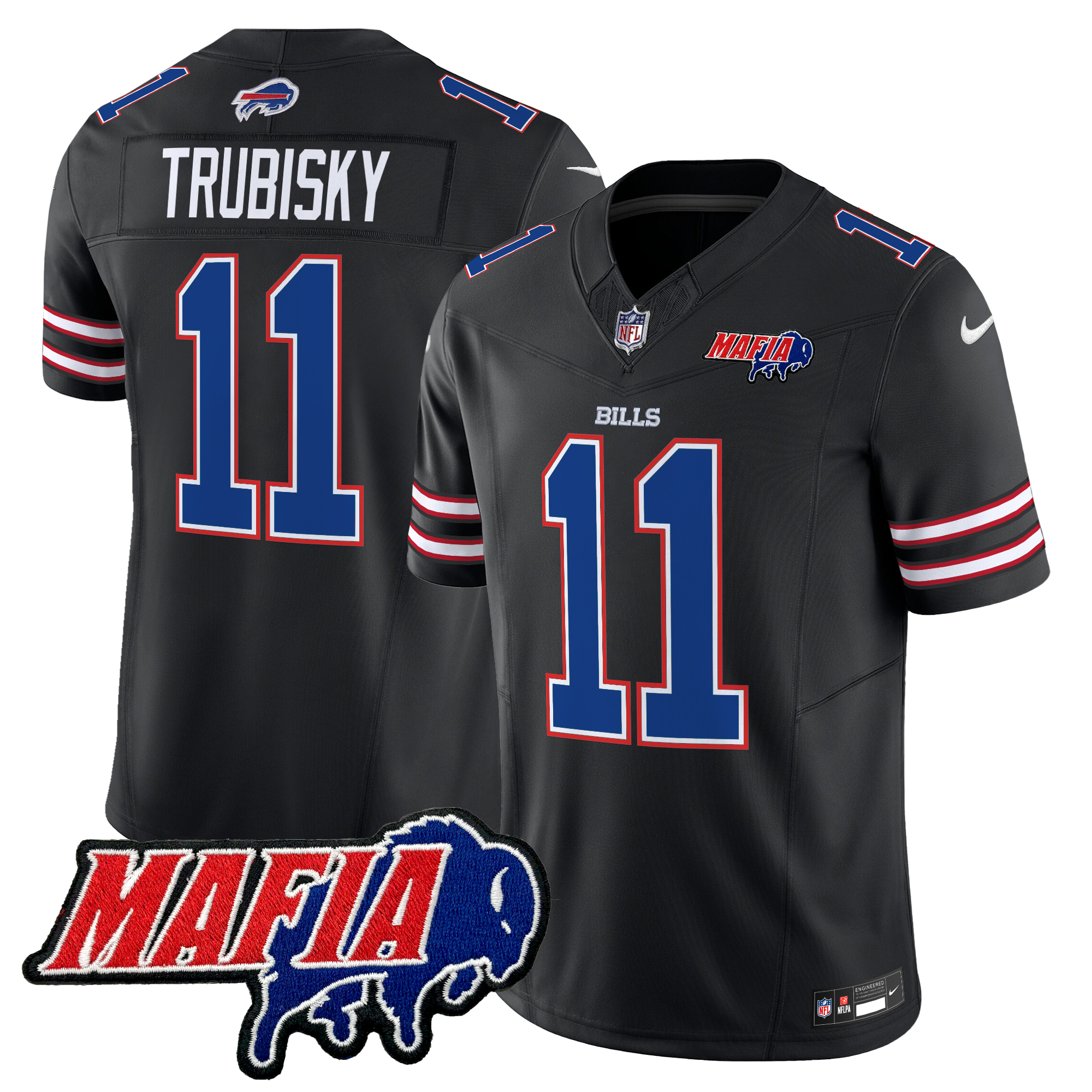 Mitchell Trubisky Men's Buffalo Bills 2024 Buffalo Bills Mafia Patch Vapor Limited Black Jersey - All Stitched