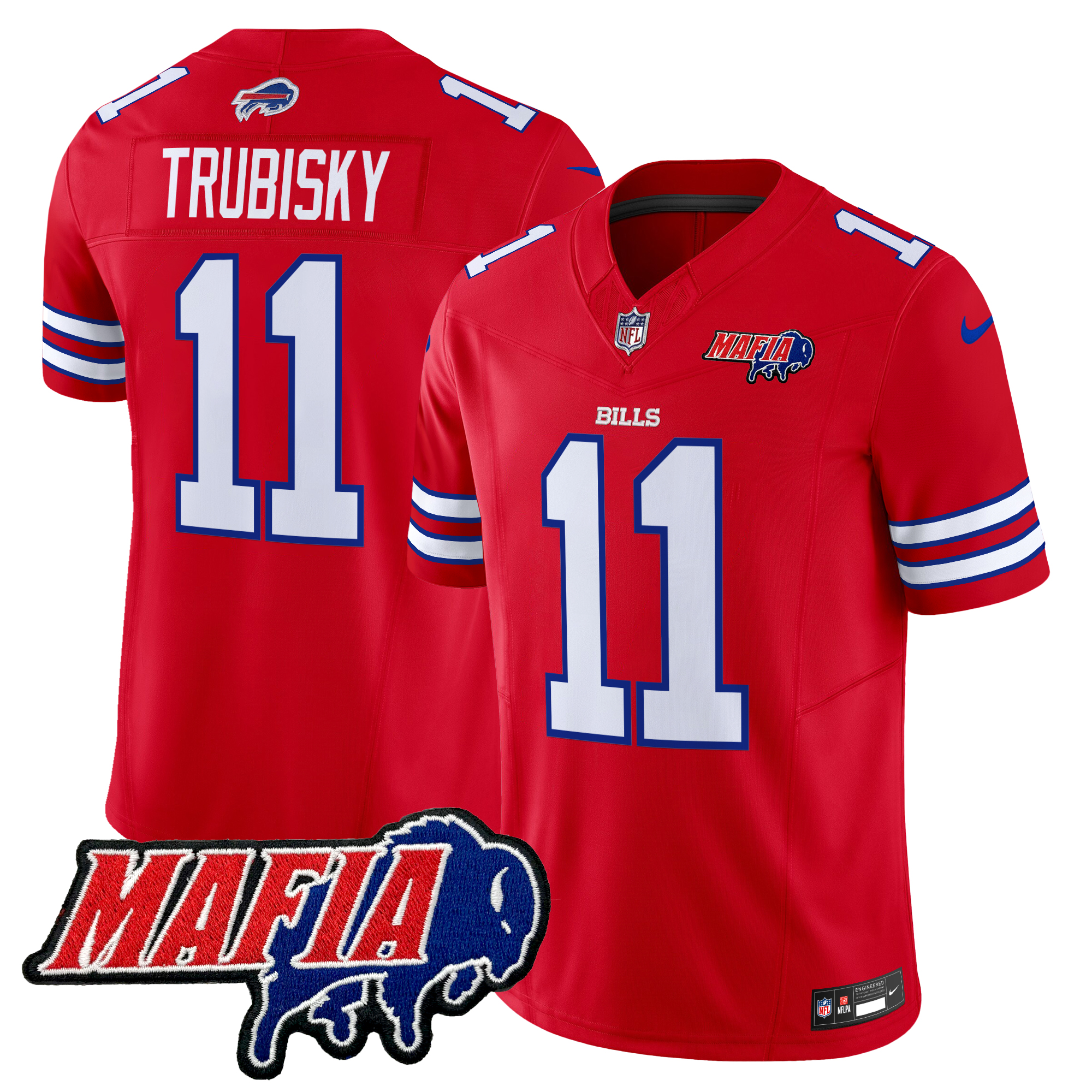Mitchell Trubisky Men's Buffalo Bills 2024 Buffalo Bills Mafia Patch Vapor Limited Red Jersey - All Stitched