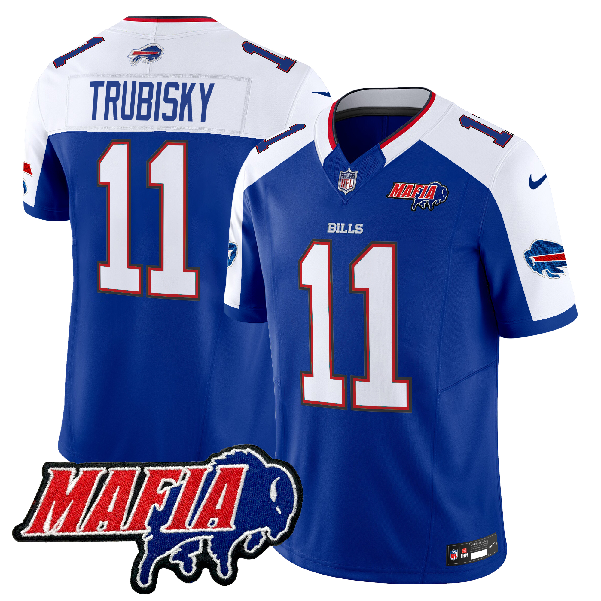 Mitchell Trubisky Men's Buffalo Bills 2024 Buffalo Bills Mafia Patch Vapor Limited Royal Alternate Jersey - All Stitched