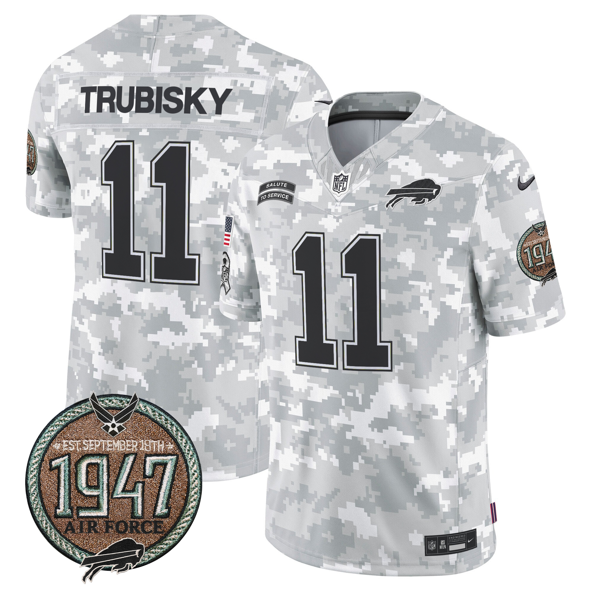 Mitchell Trubisky Men's Buffalo Bills 2024 Salute to Service Establishment Year Patch Vapor Limited Air Force Jersey - All Stitched