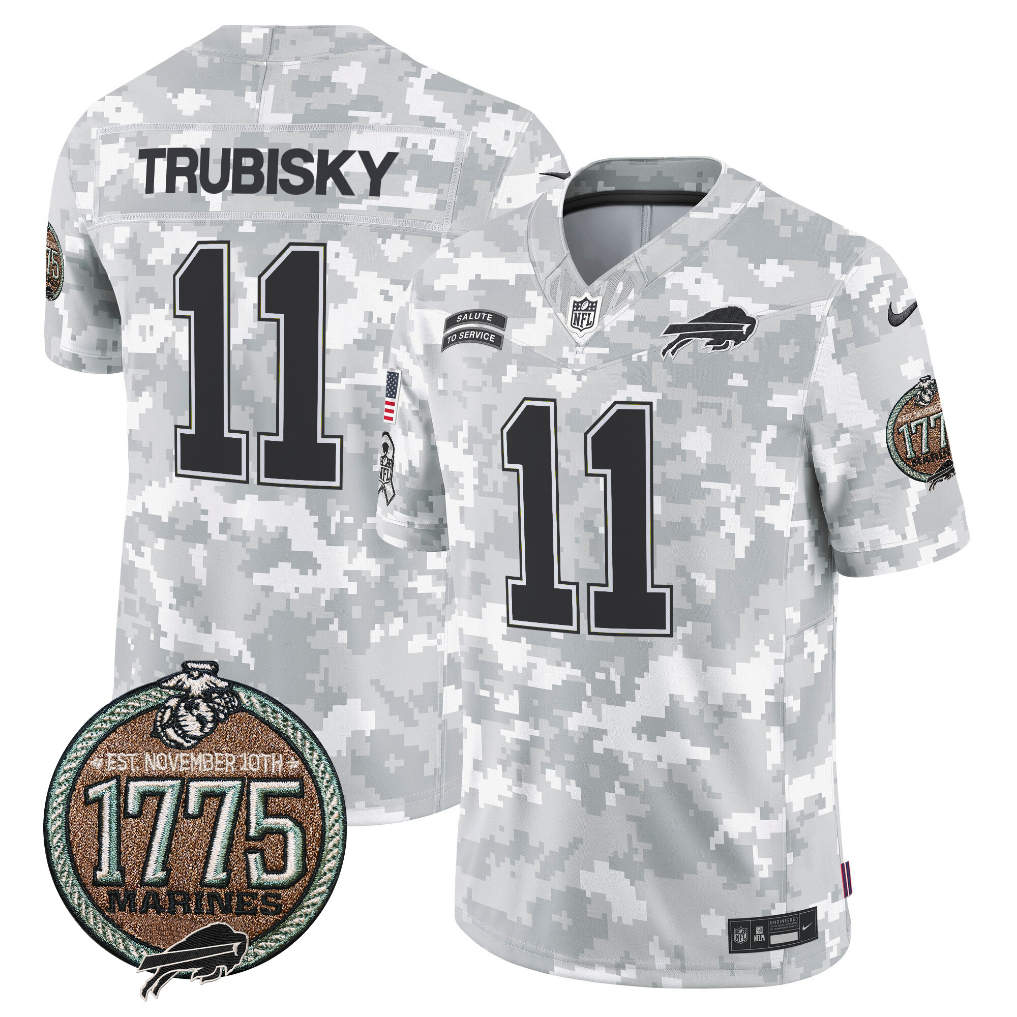Mitchell Trubisky Men's Buffalo Bills 2024 Salute to Service Establishment Year Patch Vapor Limited Marines Jersey - All Stitched