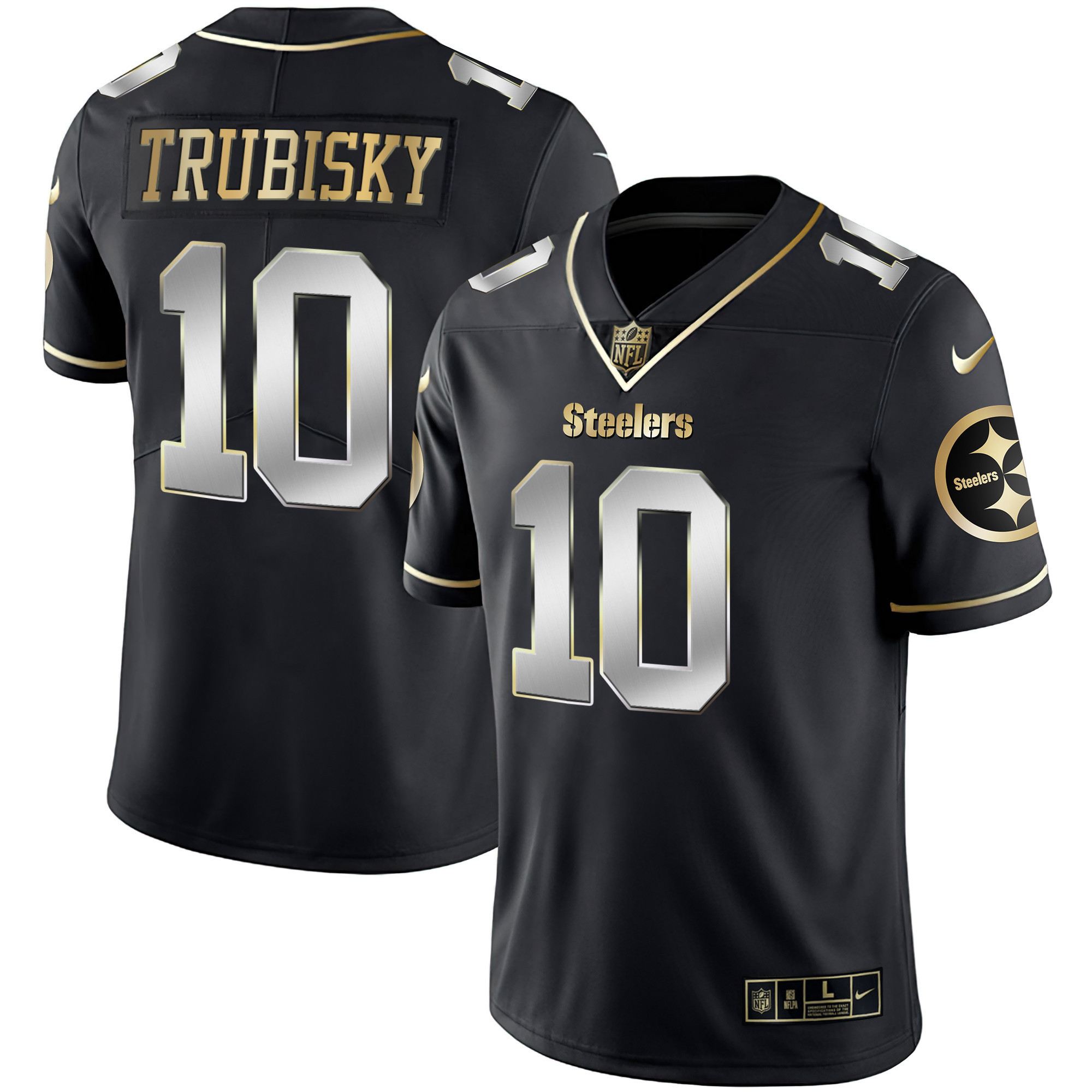 Mitchell Trubisky Men's Pittsburgh Steelers Gold & Split - All Stitched Black Limited Jersey - All Stitched