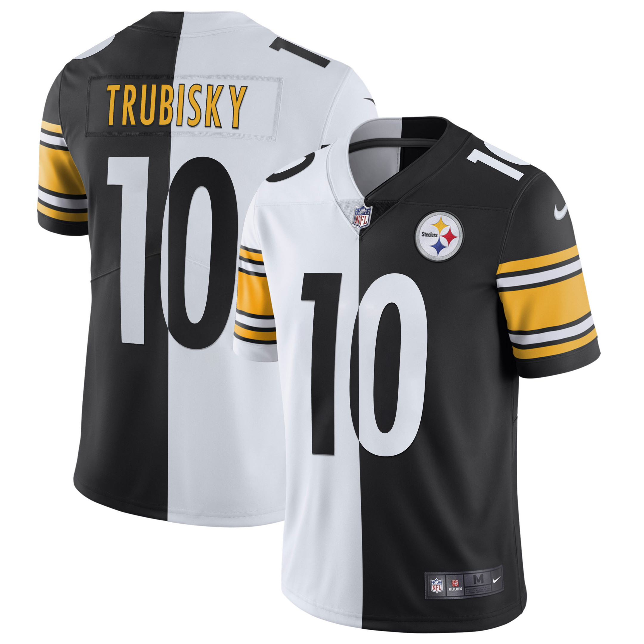 Mitchell Trubisky Men's Pittsburgh Steelers Gold & Split - All Stitched Split Jersey - All Stitched