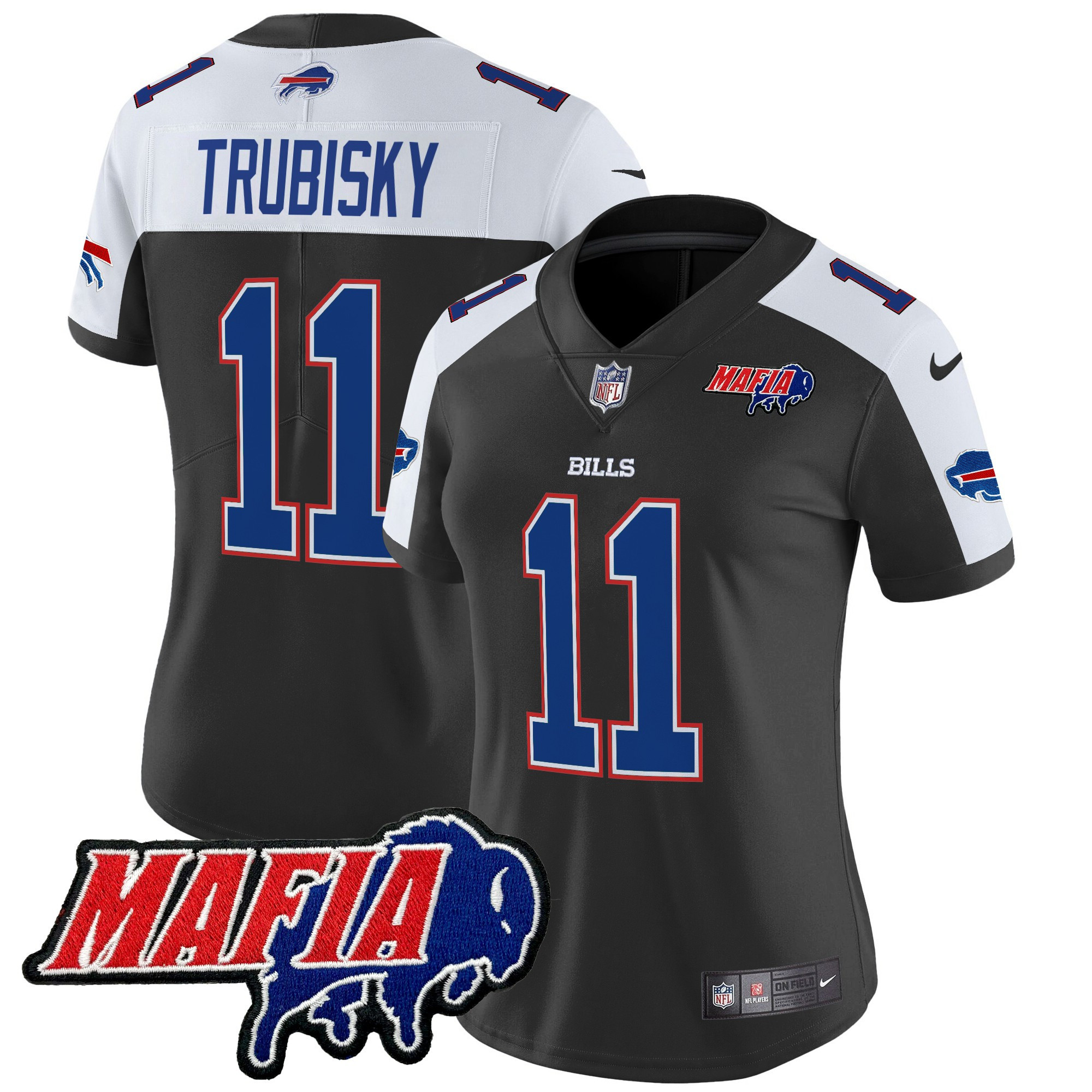 Mitchell Trubisky Women's Buffalo Bills 2024 Buffalo Bills Mafia Patch Vapor Limited Black Alternate Jersey - All Stitched