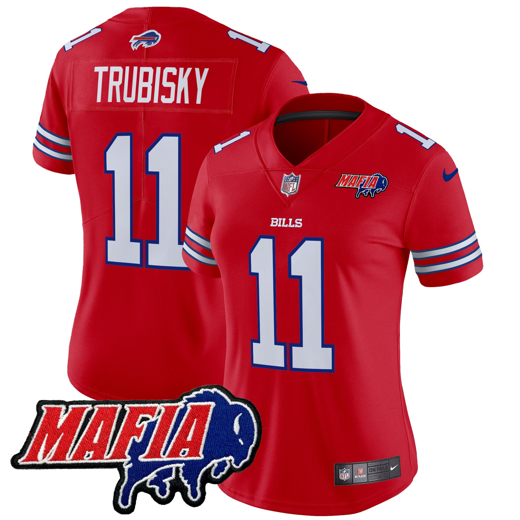 Mitchell Trubisky Women's Buffalo Bills 2024 Buffalo Bills Mafia Patch Vapor Limited Red Jersey - All Stitched