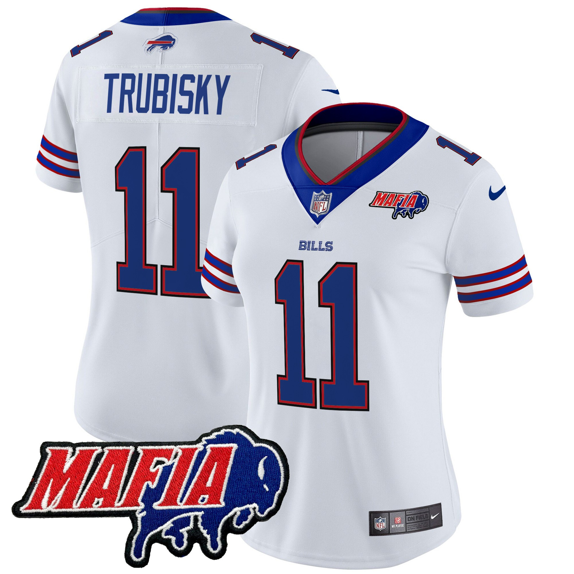 Mitchell Trubisky Women's Buffalo Bills 2024 Buffalo Bills Mafia Patch Vapor Limited White Jersey - All Stitched
