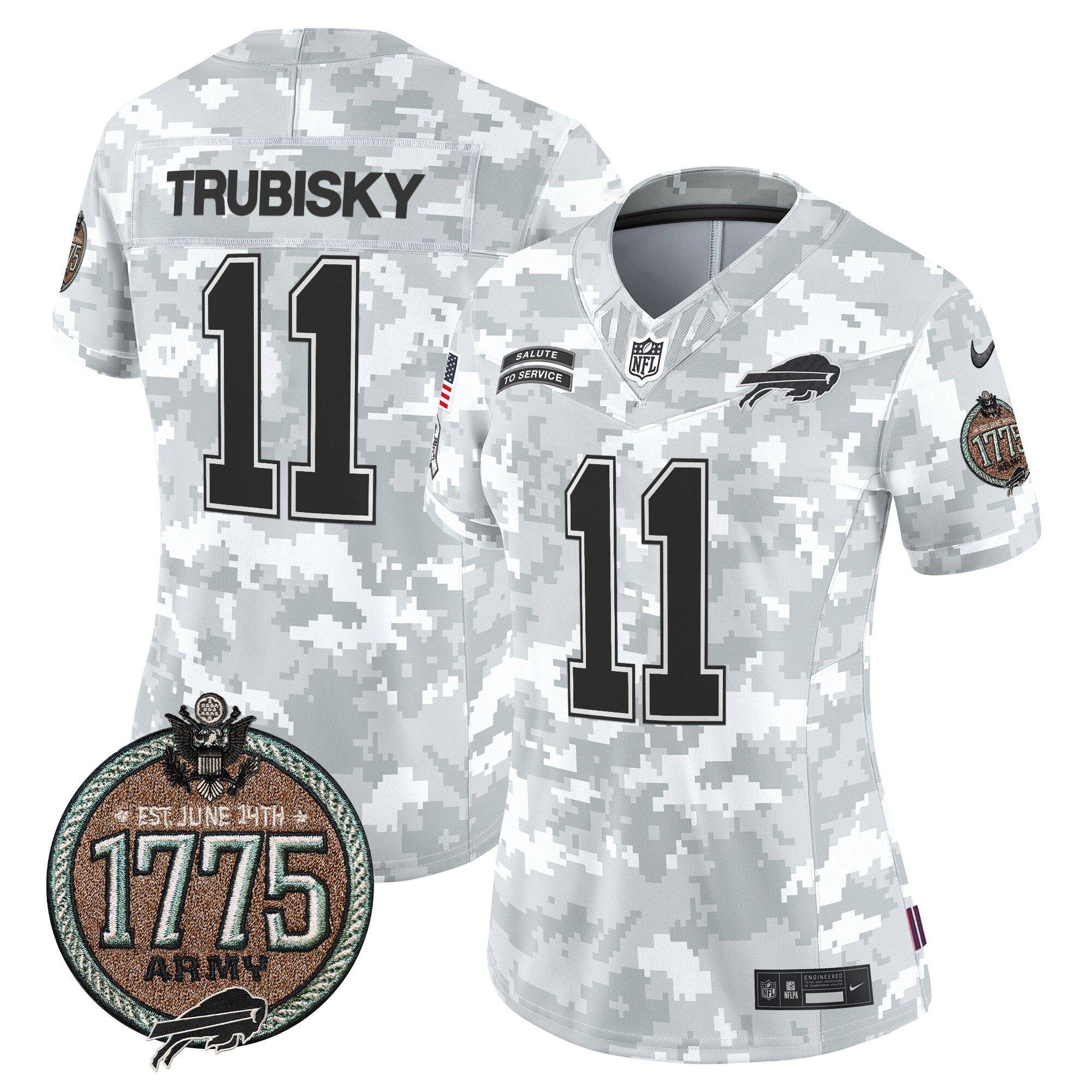 Mitchell Trubisky Women's Buffalo Bills 2024 Salute to Service Establishment Year Patch Vapor Limited Army Jersey - All Stitched
