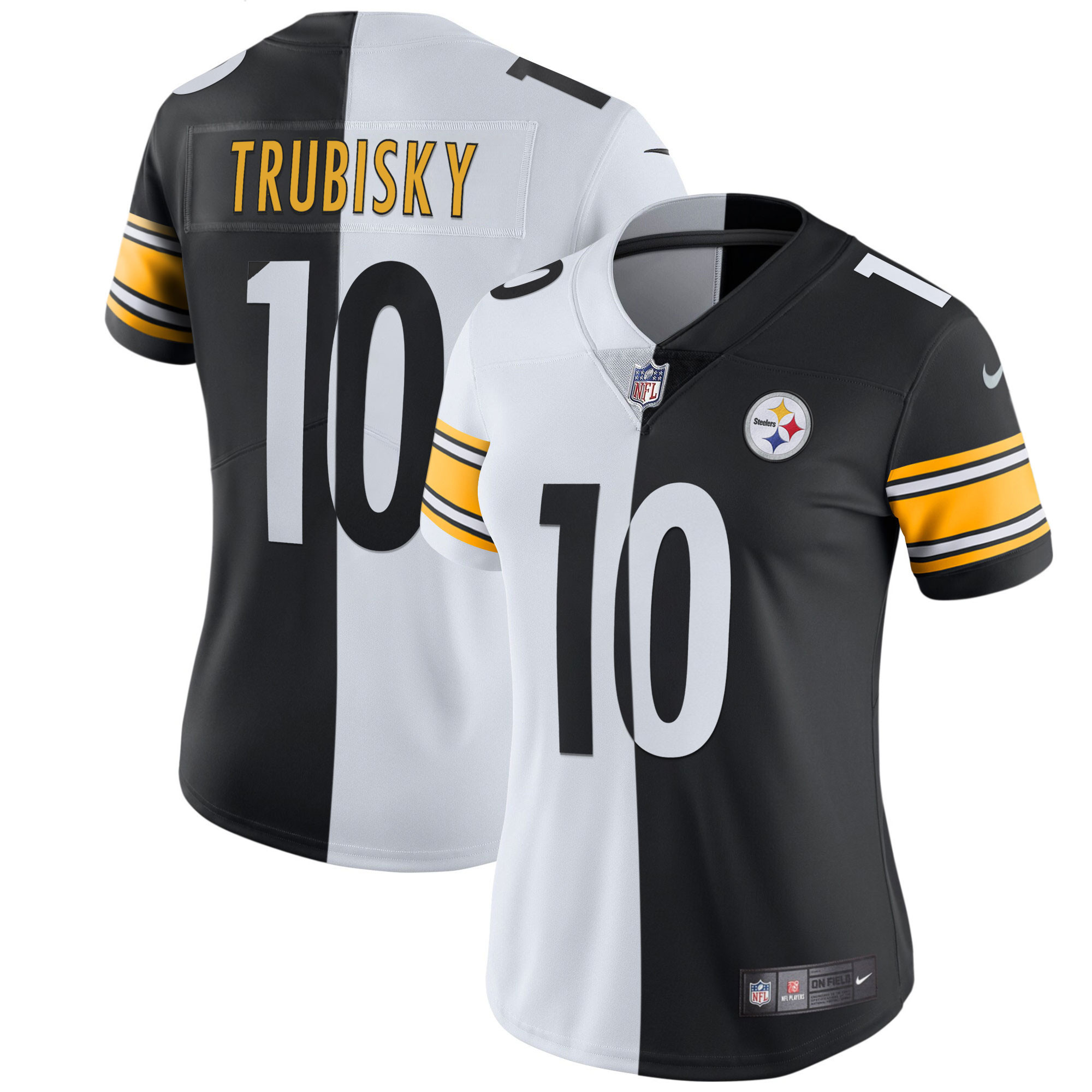 Mitchell Trubisky Women's Pittsburgh Steelers White Gold & Black Gold - All Stitched Split Jersey - All Stitched