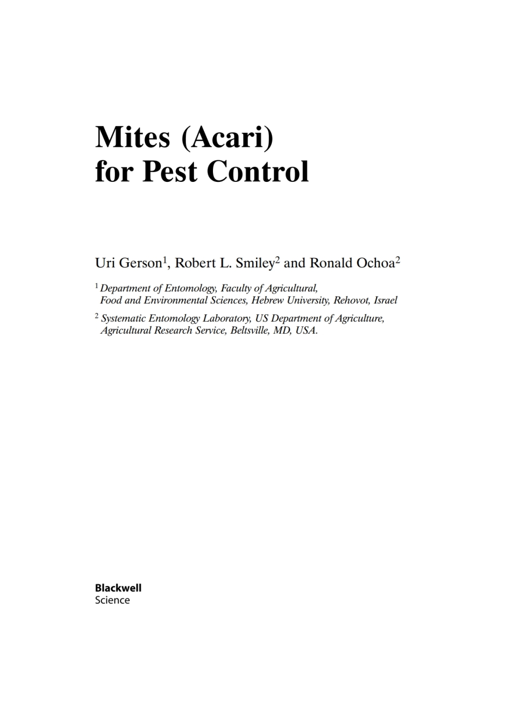 Mites (Acari) for Pest Control 1st Edition â€“ PDF/EPUB Version Downloadable