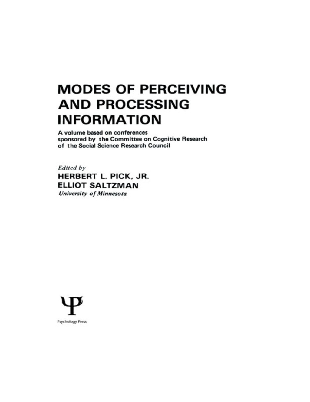 Modes of Perceiving and Processing Information 1st Edition â€“ PDF/EPUB Version Downloadable