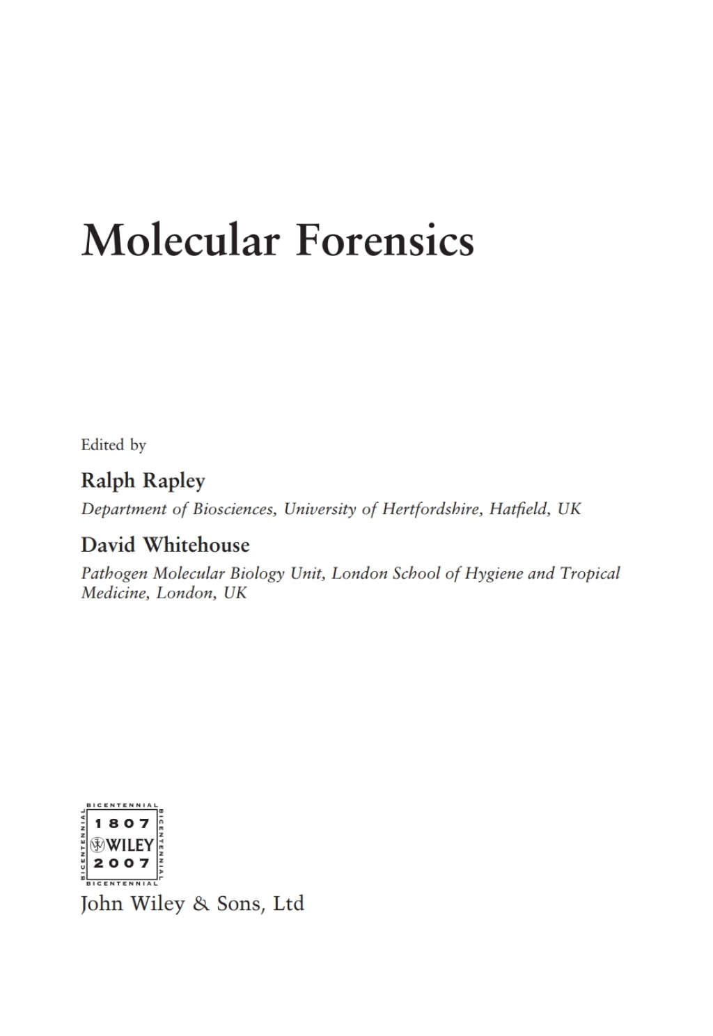 Molecular Forensics 1st Edition â€“ PDF/EPUB Version Downloadable