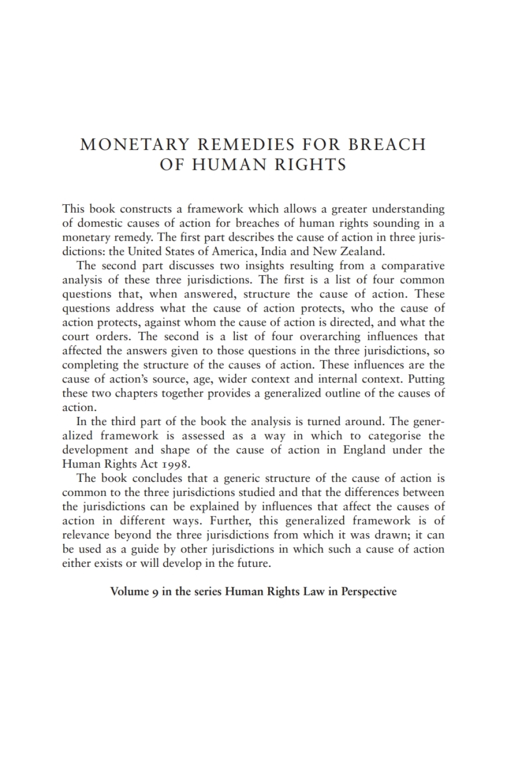 Monetary Remedies for Breach of Human Rights A Comparative Study 1st Edition â€“ PDF/EPUB Version Downloadable
