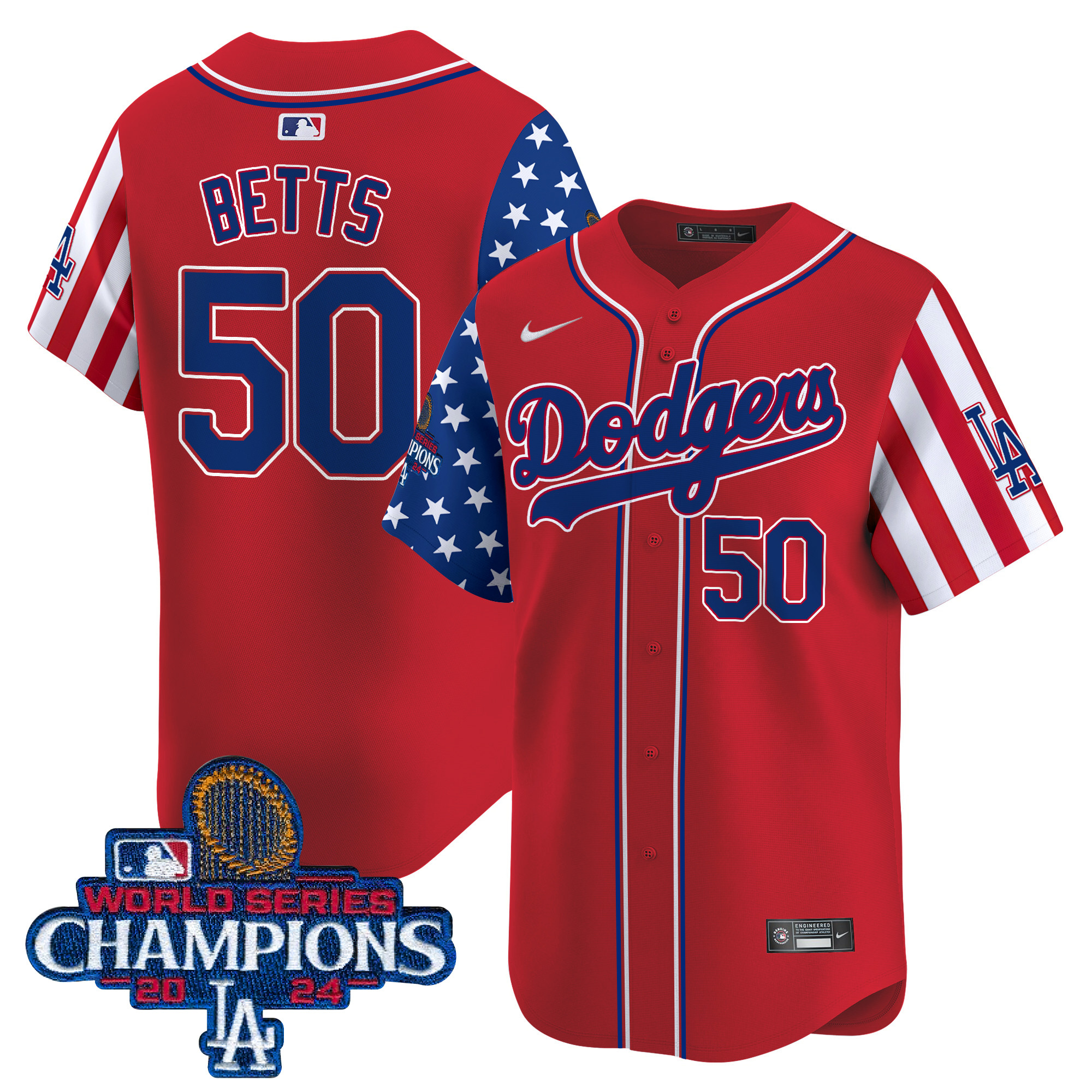 Mookie Betts Men's Los Angeles Dodgers American Style 2024 World Series Champions Vapor Premier Limited Red Jersey - All Stitched