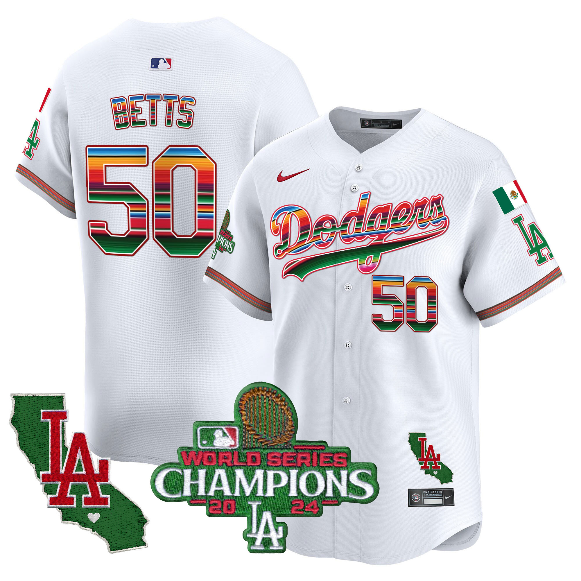 Mookie Betts Men's Los Angeles Dodgers Mexico 2024 World Series Champions Vapor Premier Limited White Jersey - All Stitched