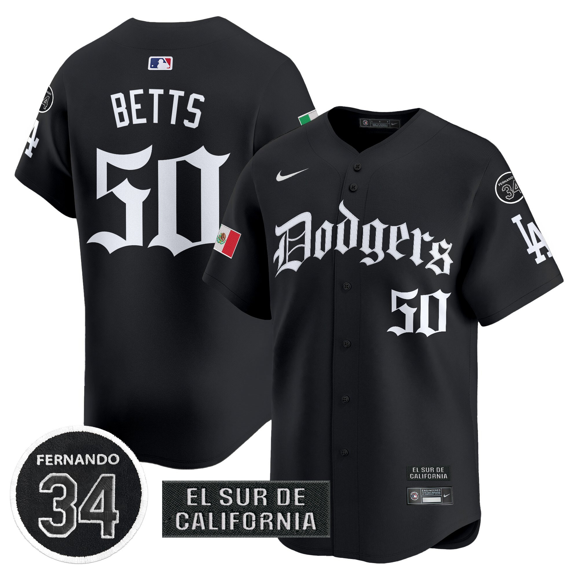 Mookie Betts Men's Los Angeles Dodgers Mexico 2025 LA Gothic Style Vapor Premier Limited Black Jersey V2 - All Stitched