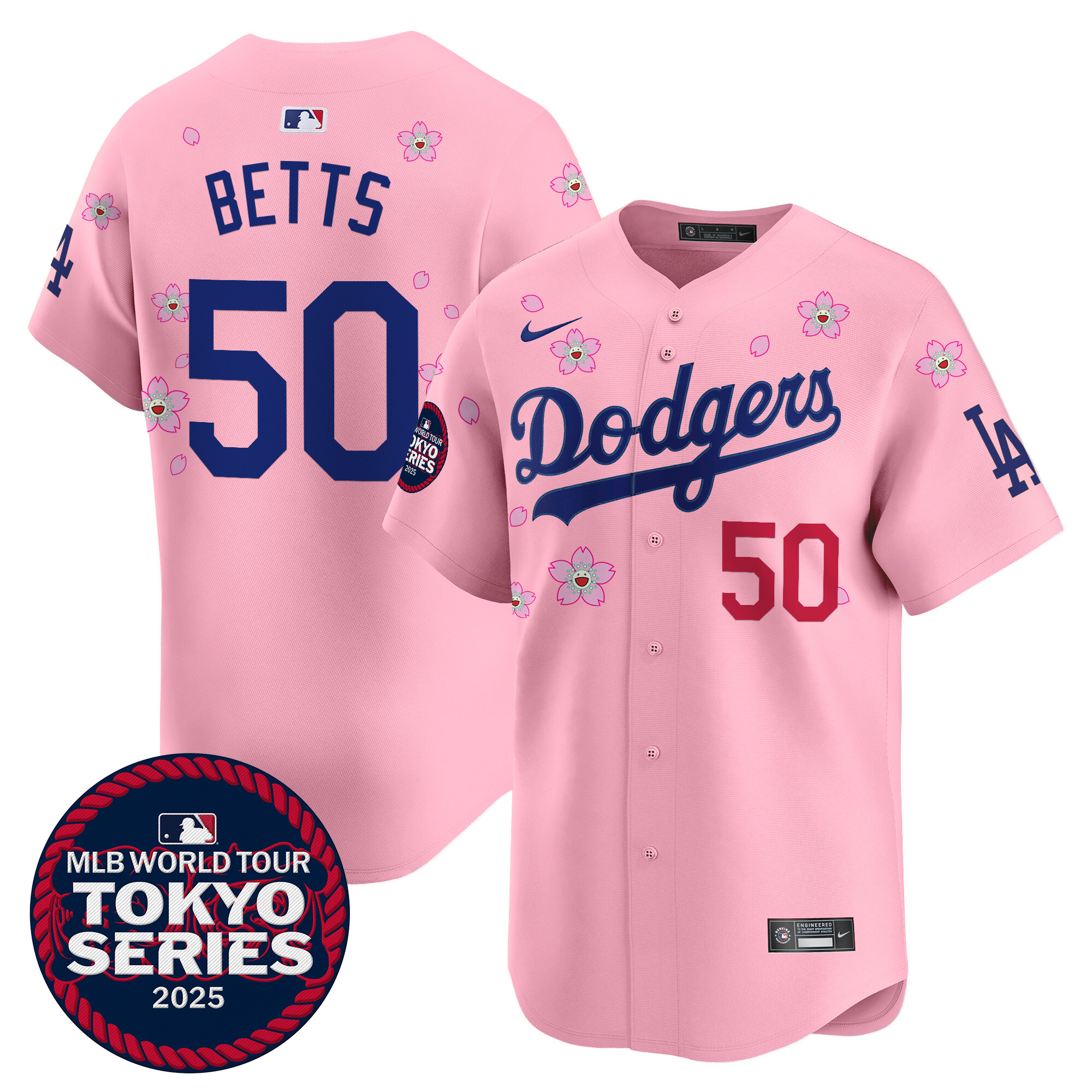 Mookie Betts Men's Los Angeles Dodgers Tokyo Series 2025 Vapor Premier Limited Cherry Blossom Jersey V2 - Stitched