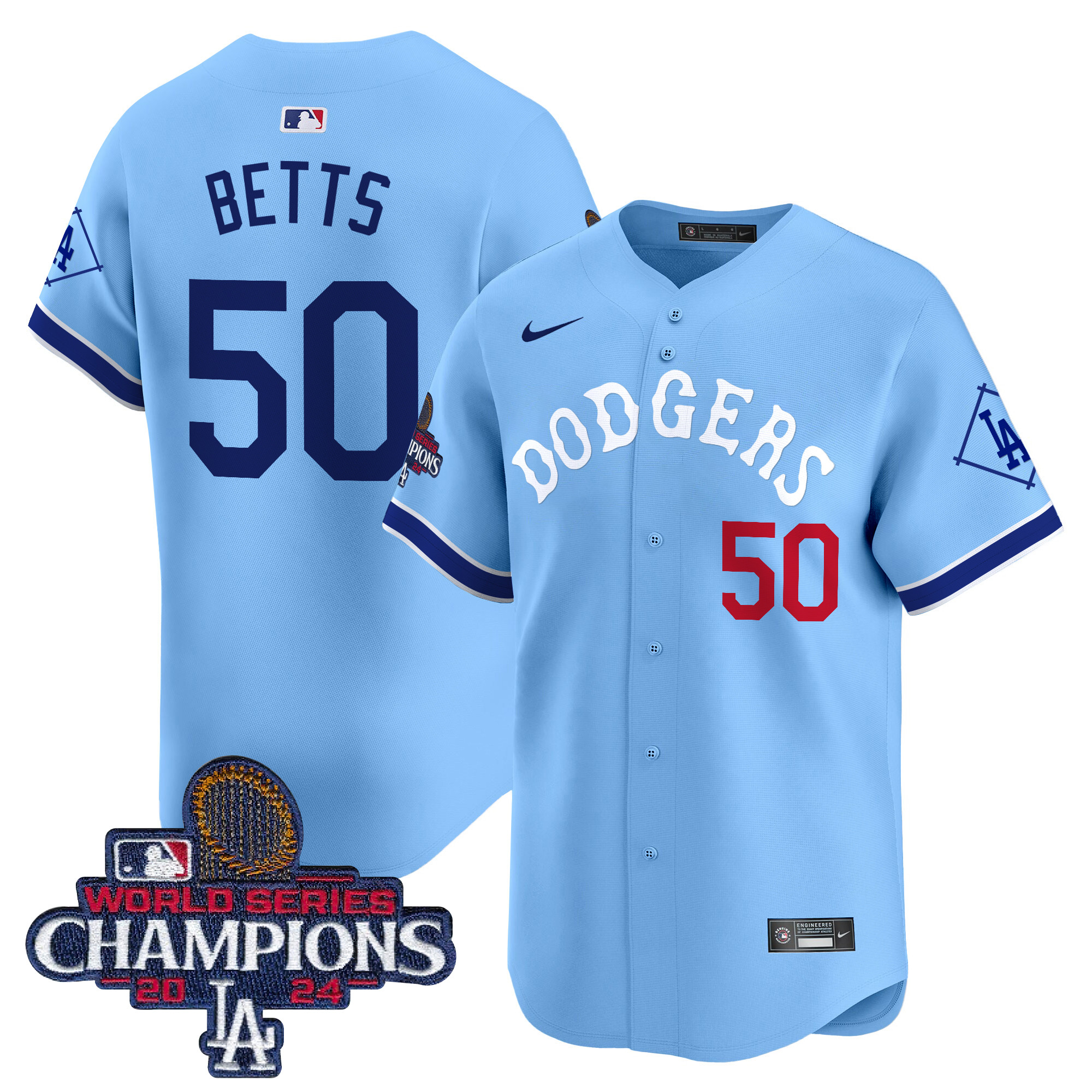 Mookie Betts Men's Los Angeles Dodgers Tribute 2024 World Series Champions Vapor Premier Limited Blue Jersey - All Stitched