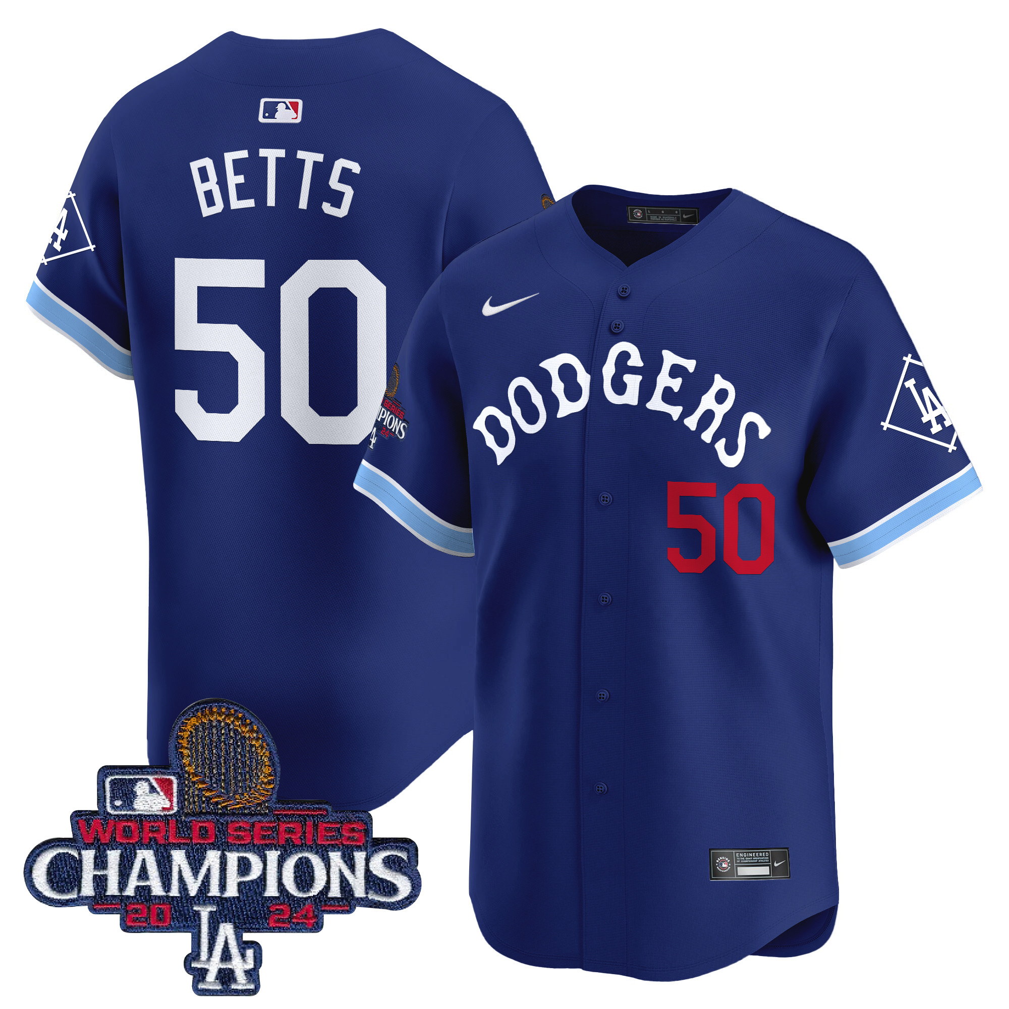 Mookie Betts Men's Los Angeles Dodgers Tribute 2024 World Series Champions Vapor Premier Limited Royal Jersey - All Stitched
