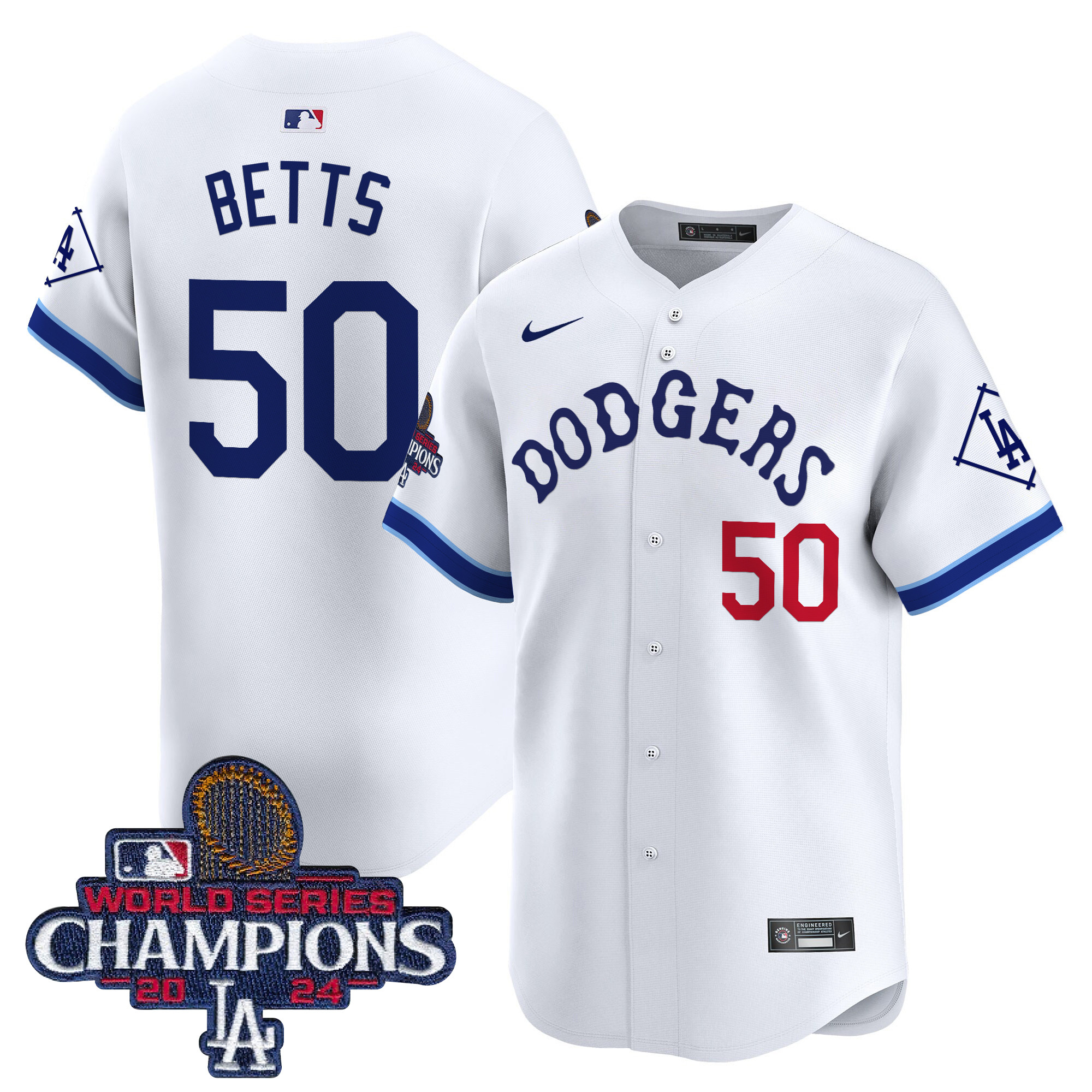 Mookie Betts Men's Los Angeles Dodgers Tribute 2024 World Series Champions Vapor Premier Limited White Jersey - All Stitched