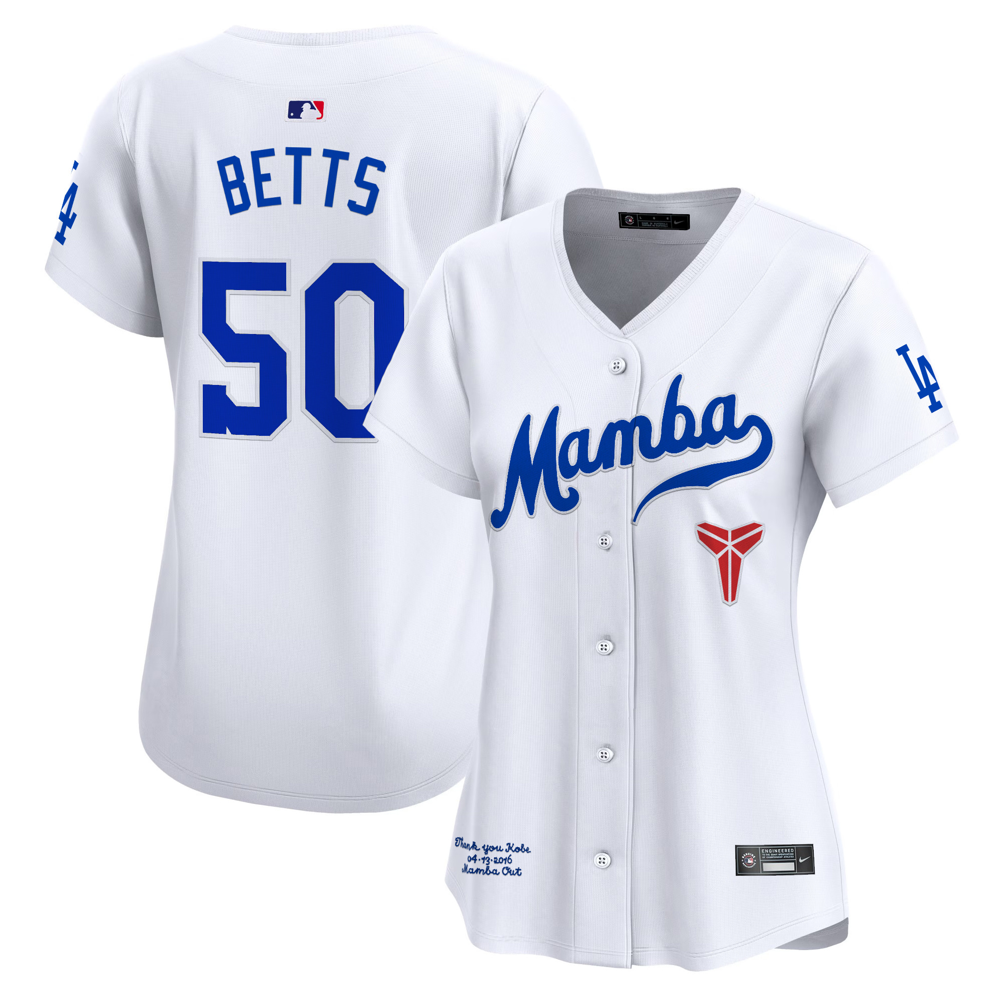 Mookie Betts Women's Los Angeles Dodgers Kobe Bryant Mamba Vapor Premier Limited White Jersey - All Stitched