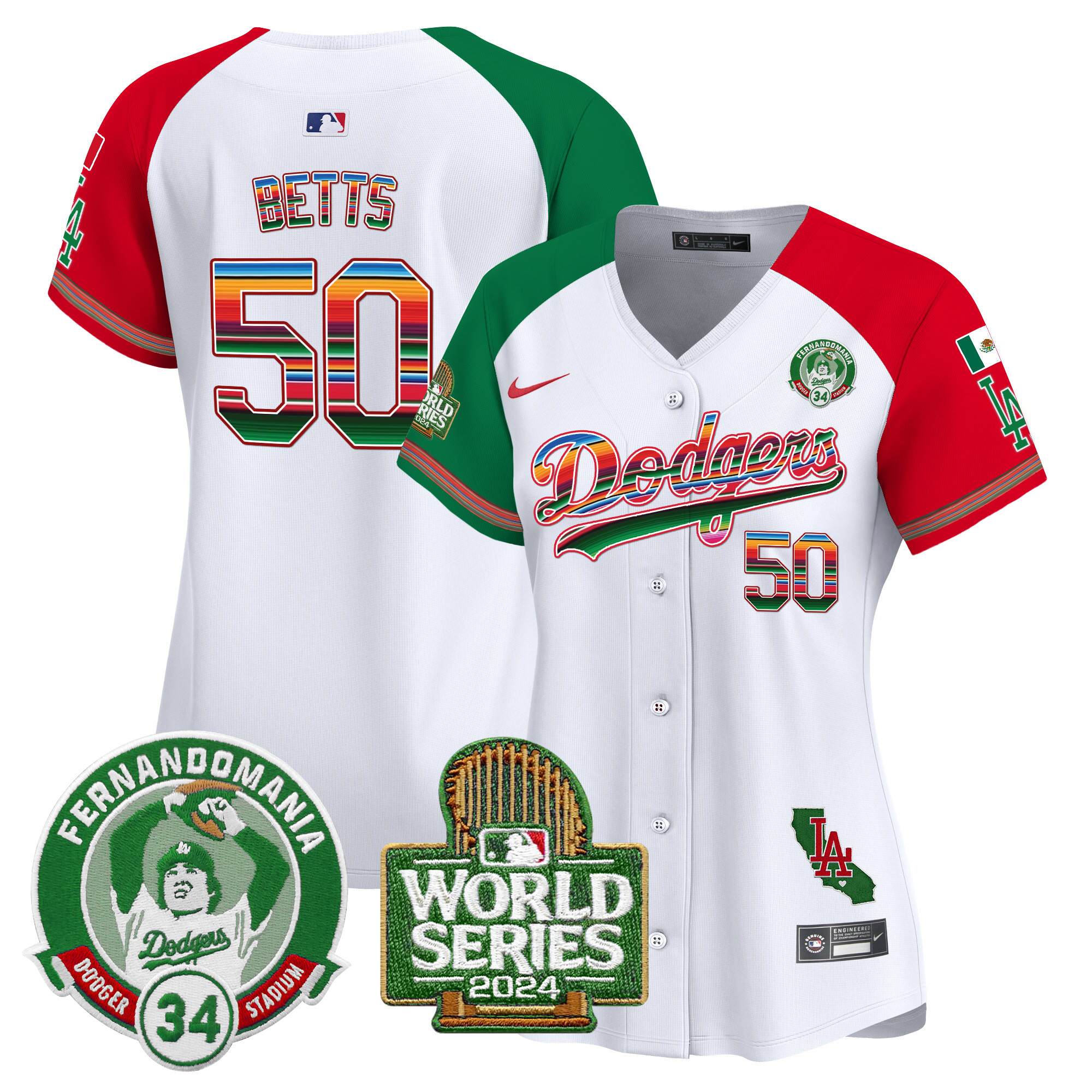 Mookie Betts Women's Los Angeles Dodgers Mexico Fernando Valenzuela & 2024 World Series Patch Vapor Premier Limited Alternate Jersey - All Stitched
