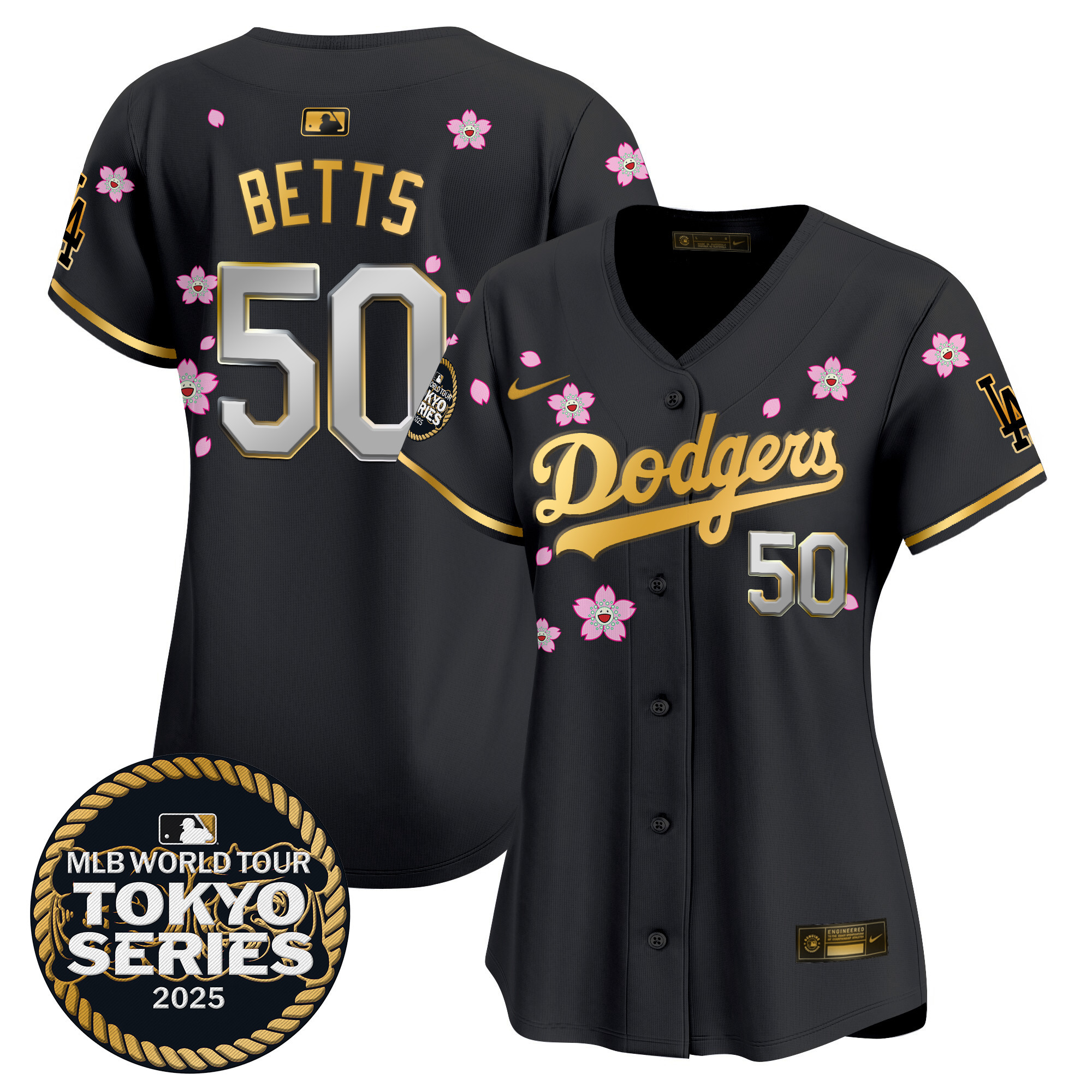Mookie Betts Women's Los Angeles Dodgers Tokyo Series 2025 Gold Trim Vapor Premier Limited Black Gold Jersey V2 - Stitched