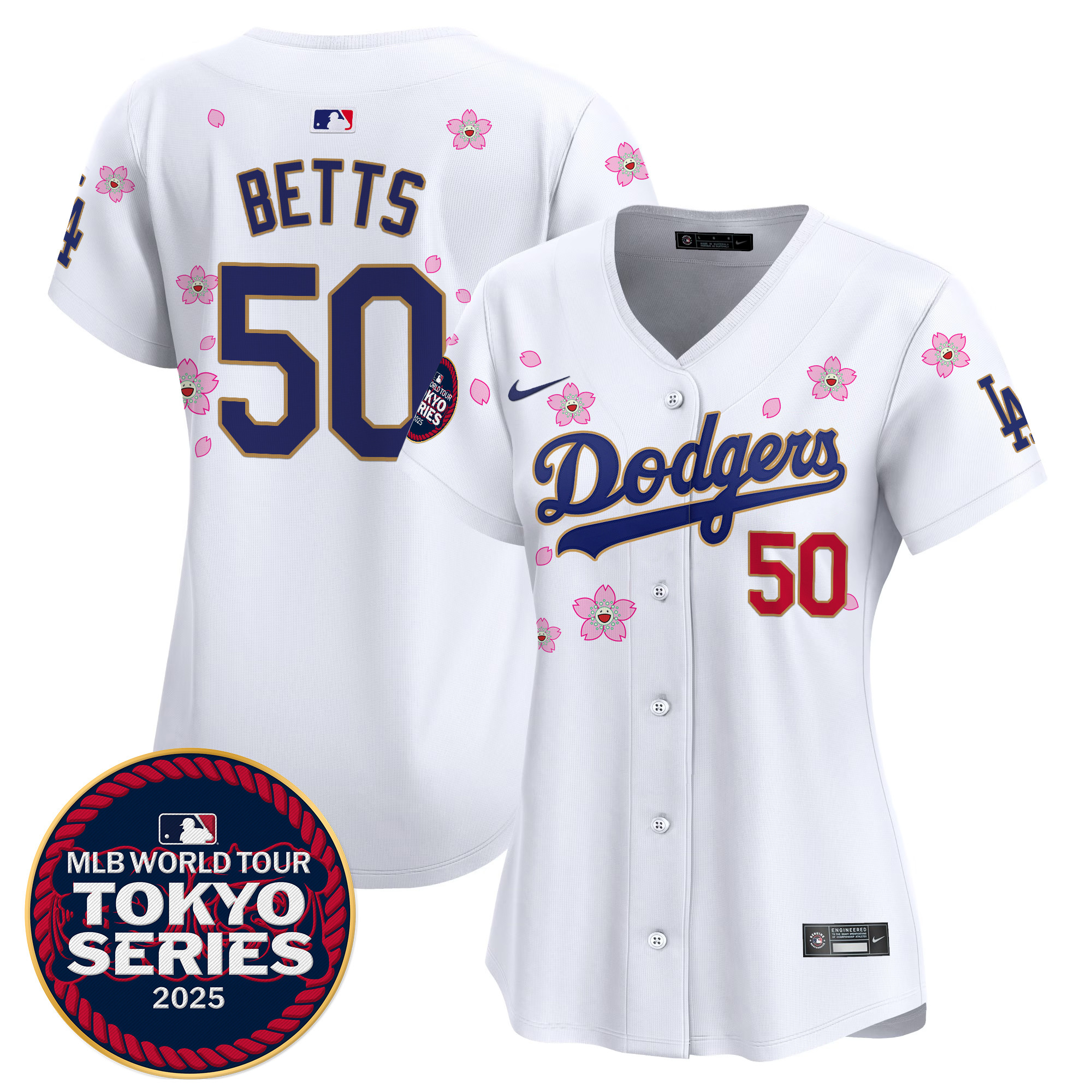 Mookie Betts Women's Los Angeles Dodgers Tokyo Series 2025 Gold Trim Vapor Premier Limited White Jersey - Stitched