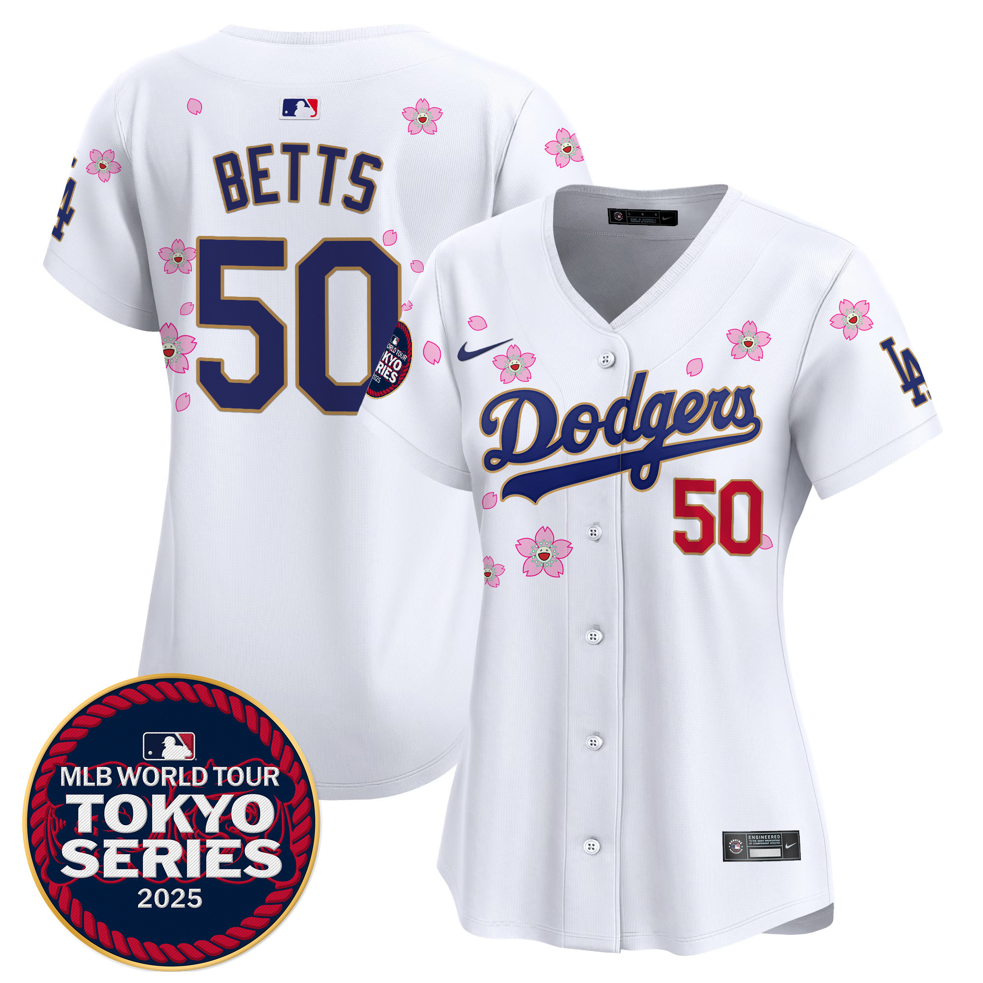 Mookie Betts Women's Los Angeles Dodgers Tokyo Series 2025 Gold Trim Vapor Premier Limited White Jersey V2 - Stitched