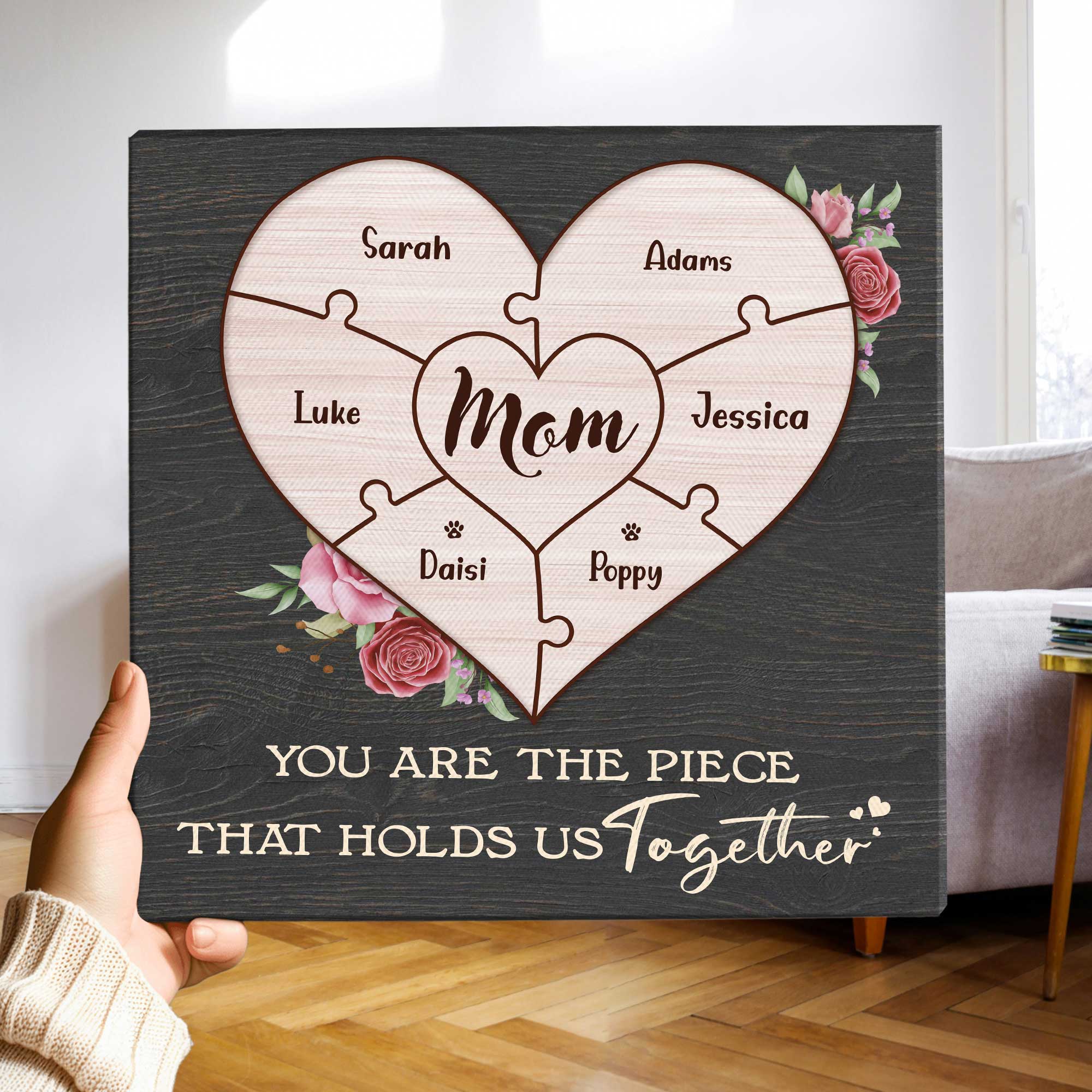 MotherÃ¢â‚¬â„¢s Day Puzzle Piece Sign, Mom Canvas With Kids Name, Gift From Kids Husband, Custom Mom Gift