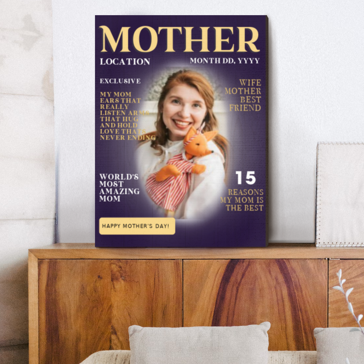 Mother Personalized Magazine Cover Canvas, MotherÃ¢â‚¬â„¢s Day Canvas Print, Mother Gifts For Birthday, Gift For Mom From Daughter Son