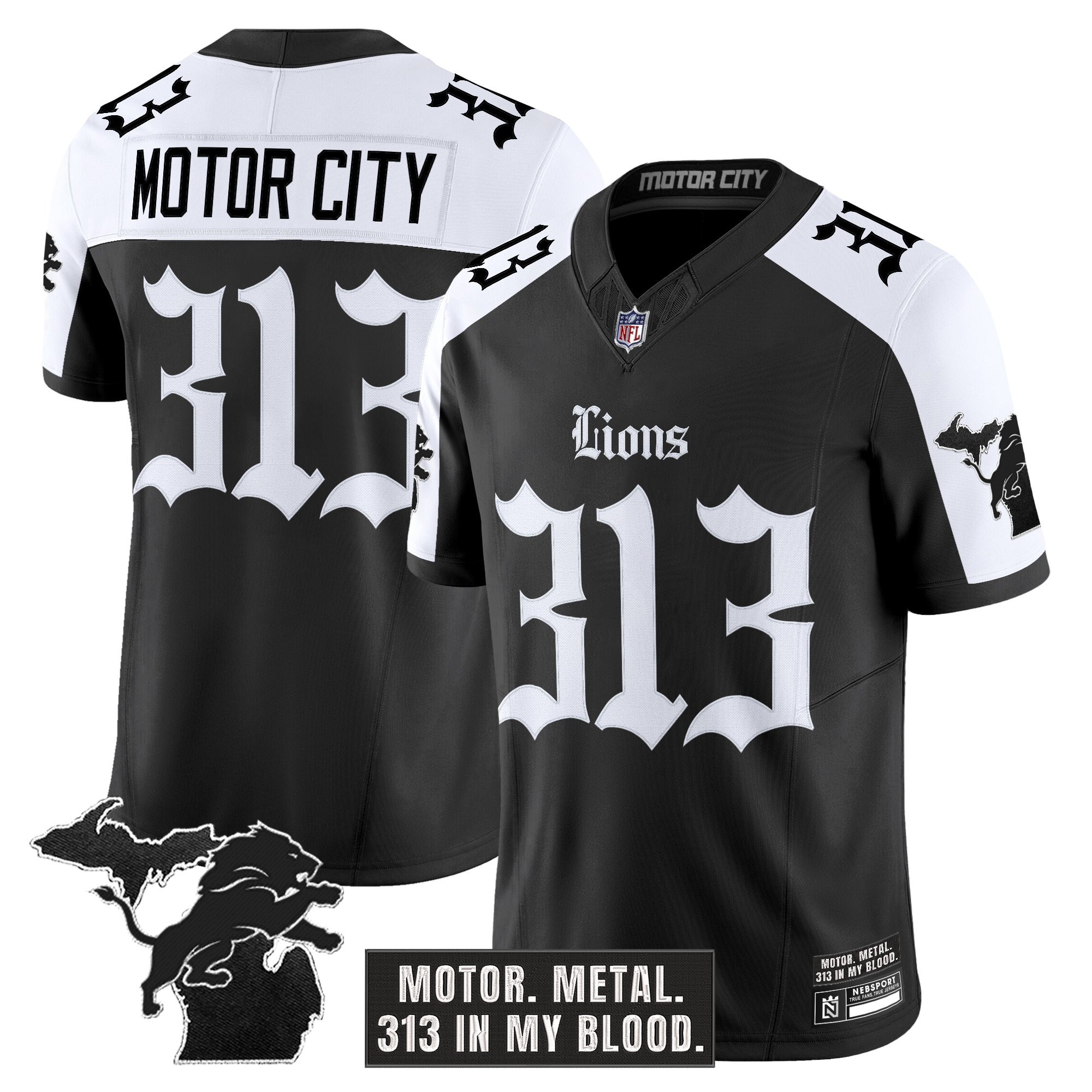Motor City 313 Men's Detroit Lions 'Gothic Motor Grit Edition' Vapor Limited Alternate Jersey - All Stitched