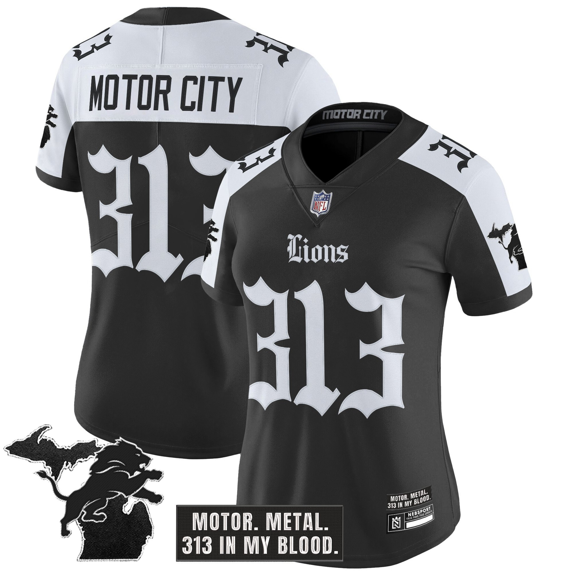 Motor City 313 Women's Detroit Lions 'Gothic Motor Grit Edition' Vapor Limited Alternate Jersey - All Stitched
