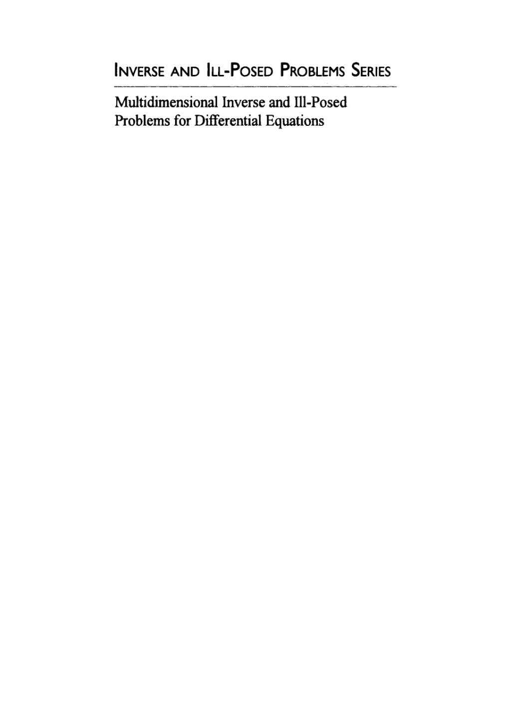 Multidimensional Inverse and Ill-Posed Problems for Differential Equations 1st Edition â€“ PDF/EPUB Version Downloadable