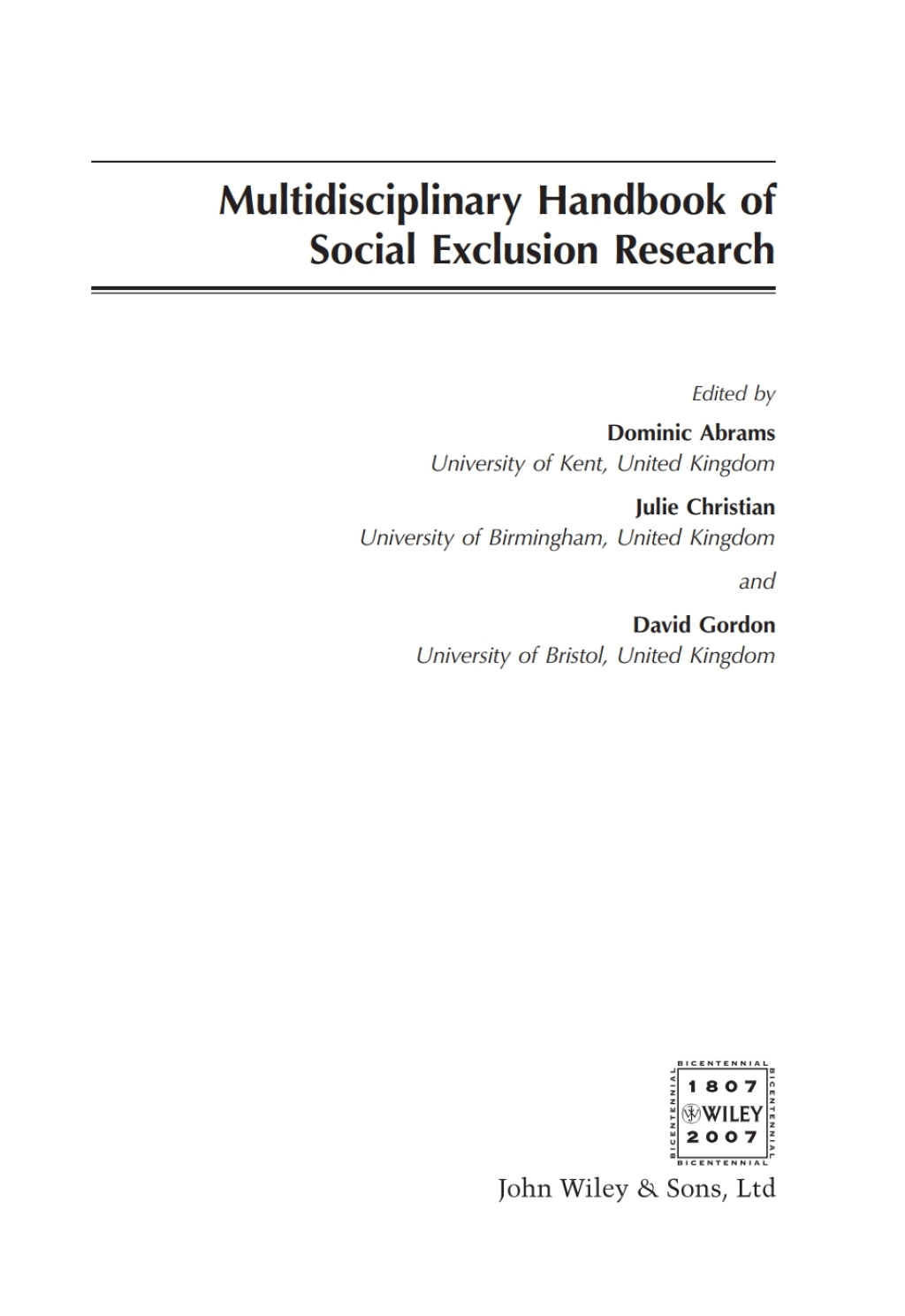 Multidisciplinary Handbook of Social Exclusion Research 1st Edition â€“ PDF/EPUB Version Downloadable