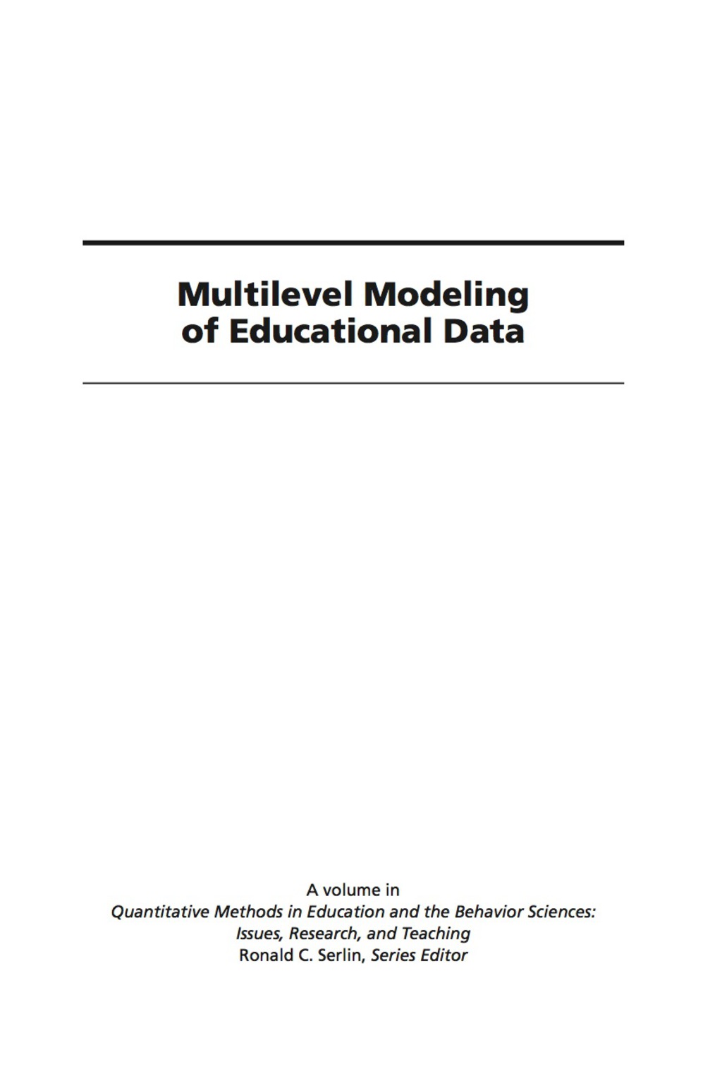 Multilevel Modeling of Educational Data  â€“ PDF/EPUB Version Downloadable