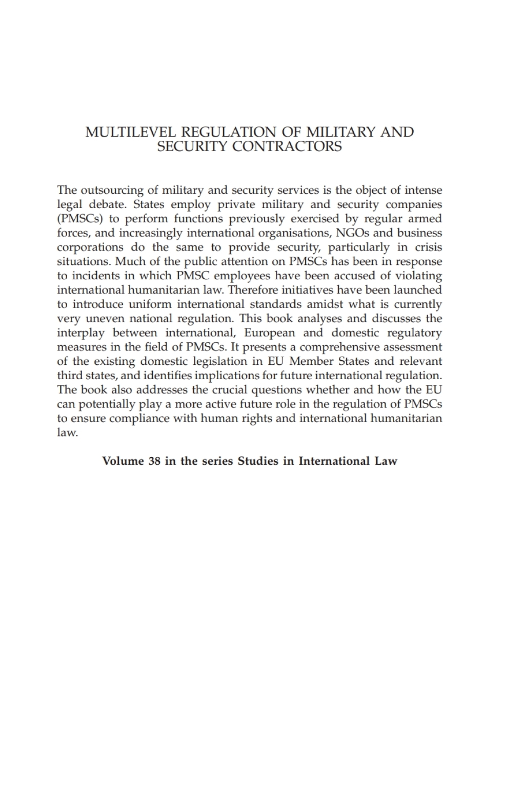 Multilevel Regulation of Military and Security Contractors The Interplay between International, European and Domestic Norms 1st Edition â€“ PDF/EPUB Version Downloadable