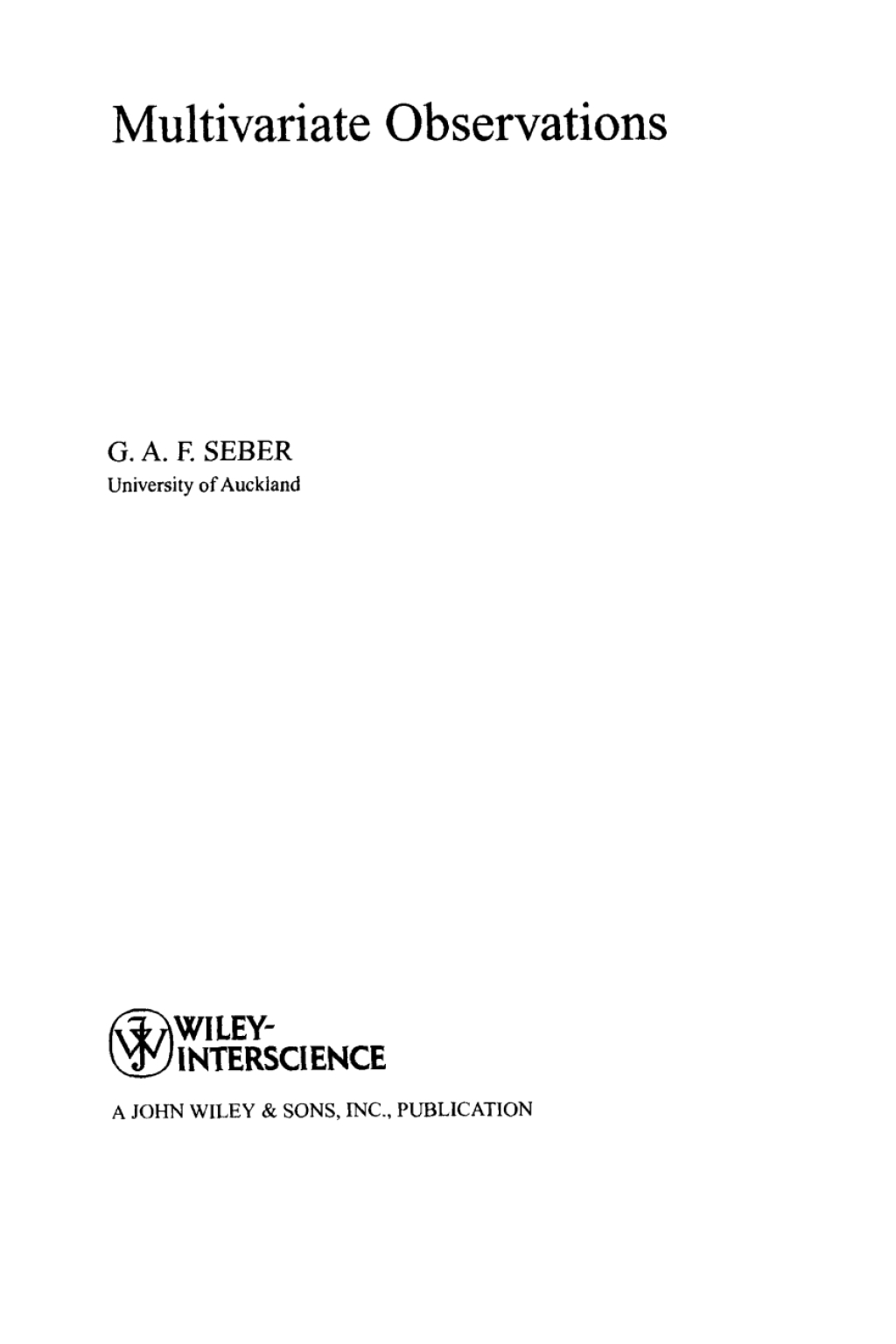 Multivariate Observations 1st Edition â€“ PDF/EPUB Version Downloadable