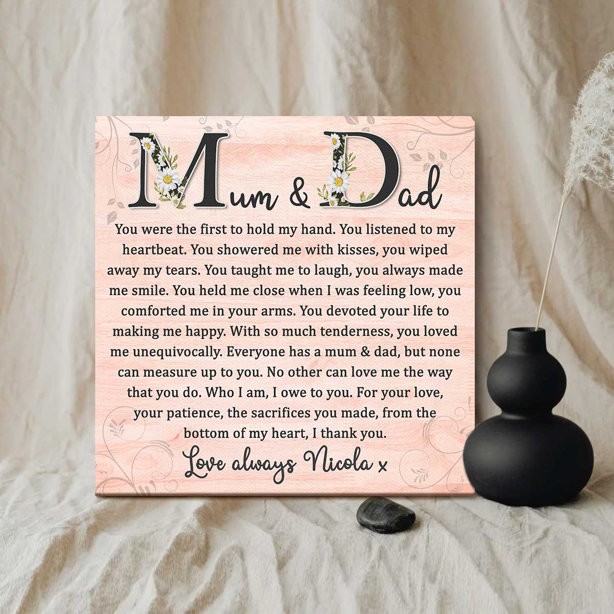 Mum And Dad Poems Square Canvas, Christmas Gifts For Parents, Custom Mom And Dad Gift, Poem Gift For Parents From Children