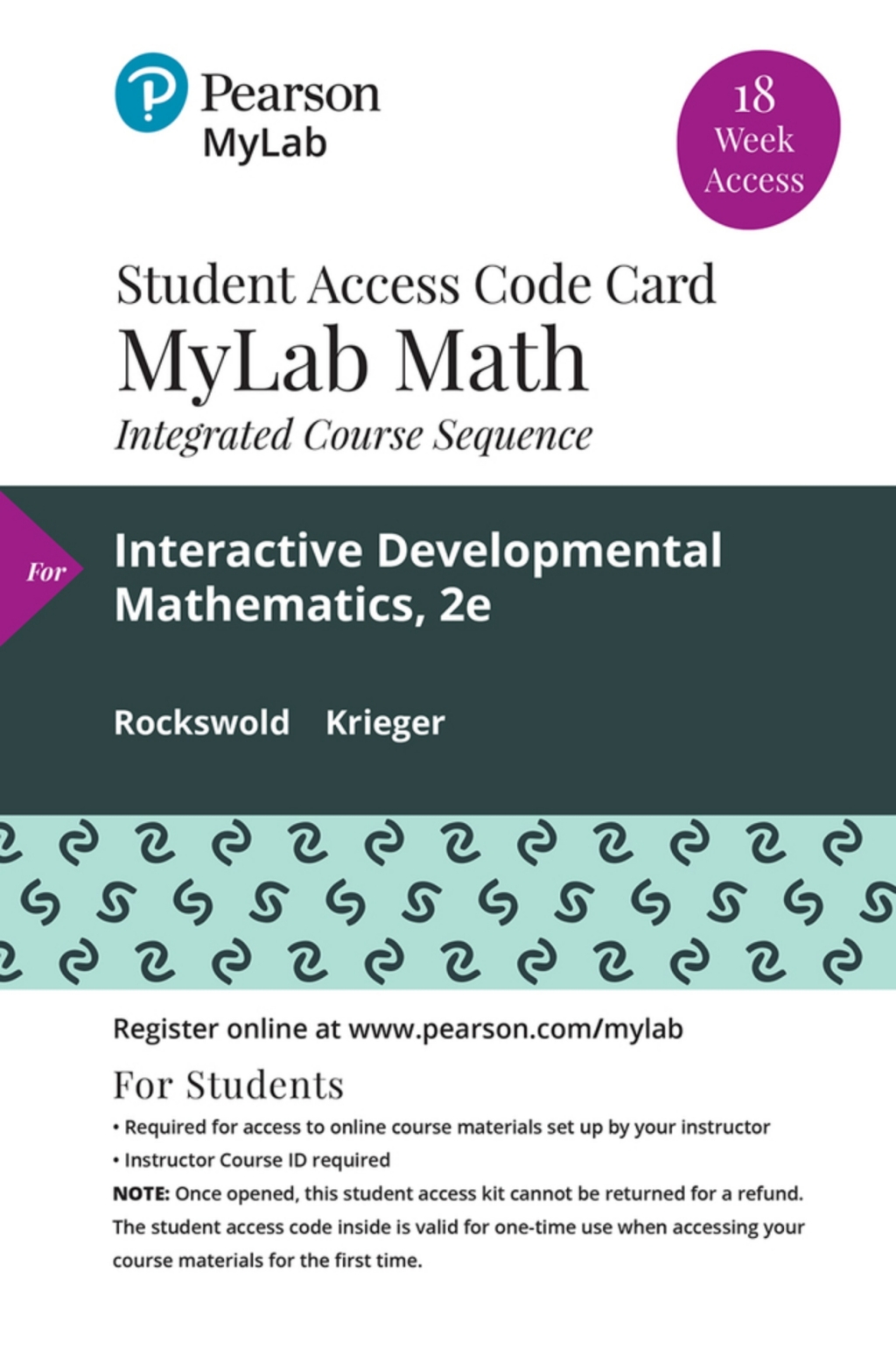 MyLab Math with Pearson eText (up to 18-weeks) Access Code for Interactive Developmental Math 2nd Edition â€“ PDF/EPUB Version Downloadable