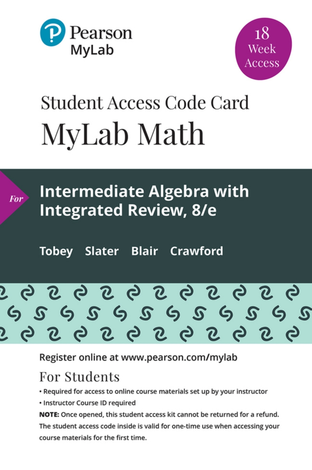 MyLab Math with Pearson eText (up to 18-weeks) Access Code for Intermediate Algebra with Integrated Review 8th Edition â€“ PDF/EPUB Version Downloadable