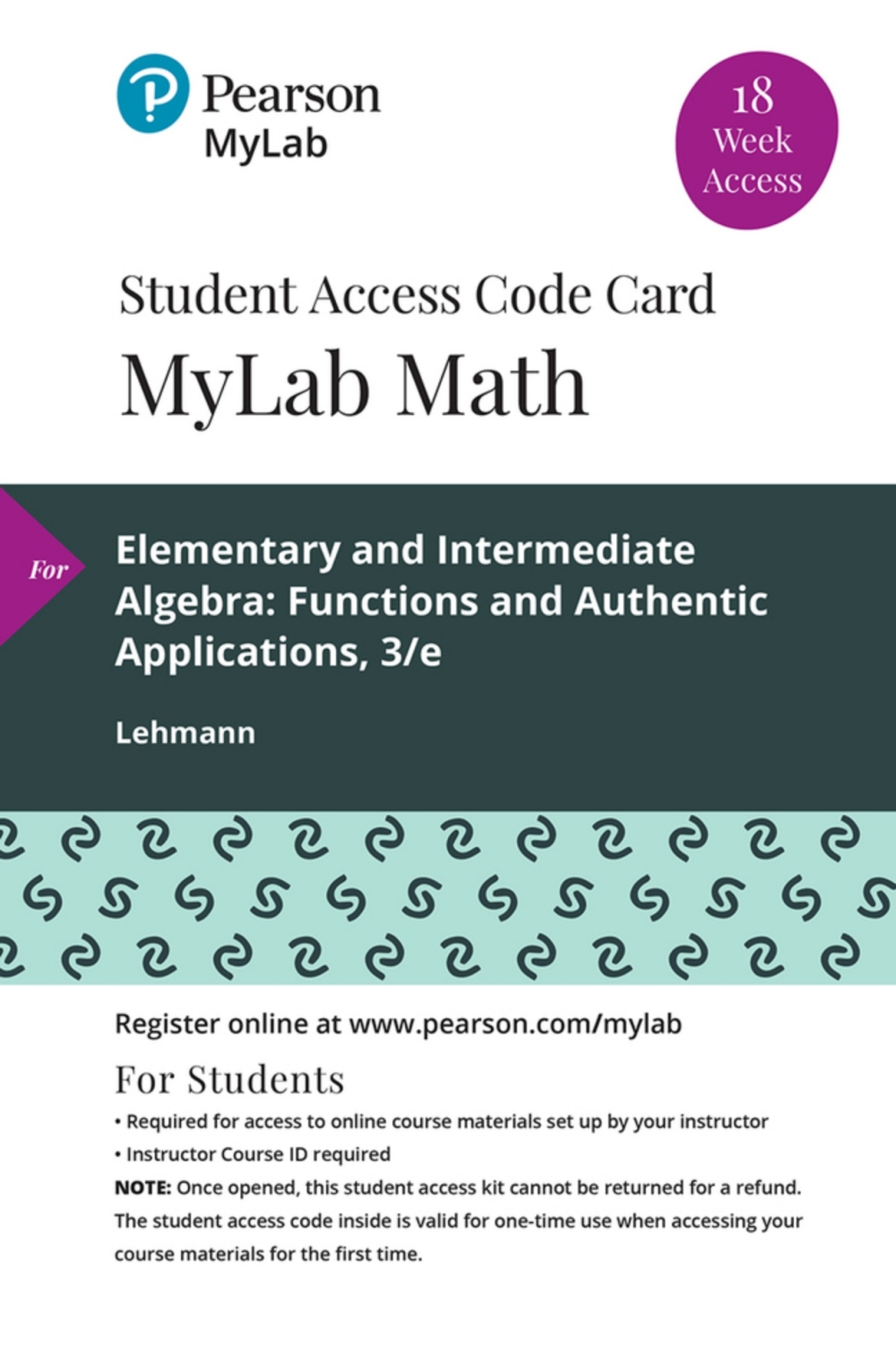 MyLab Math with Pearson eText Access Code (18 Weeks) for Elementary & Intermediate Algebra: Functions and Authentic Applications 3rd Edition â€“ PDF/EPUB Version Downloadable